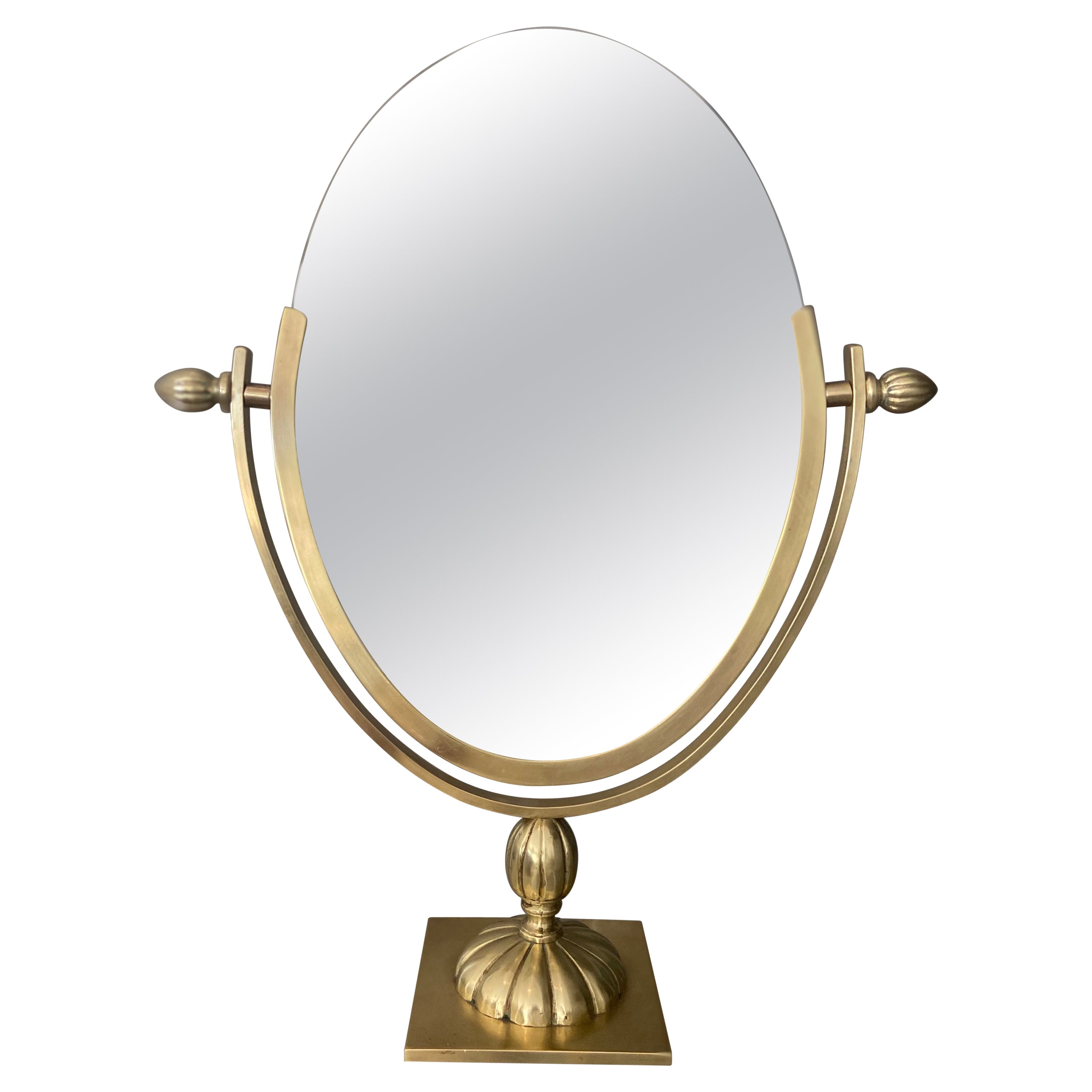 Large Brass Swivel Mirror Vanity Table Mirror For Sale at 1stDibs