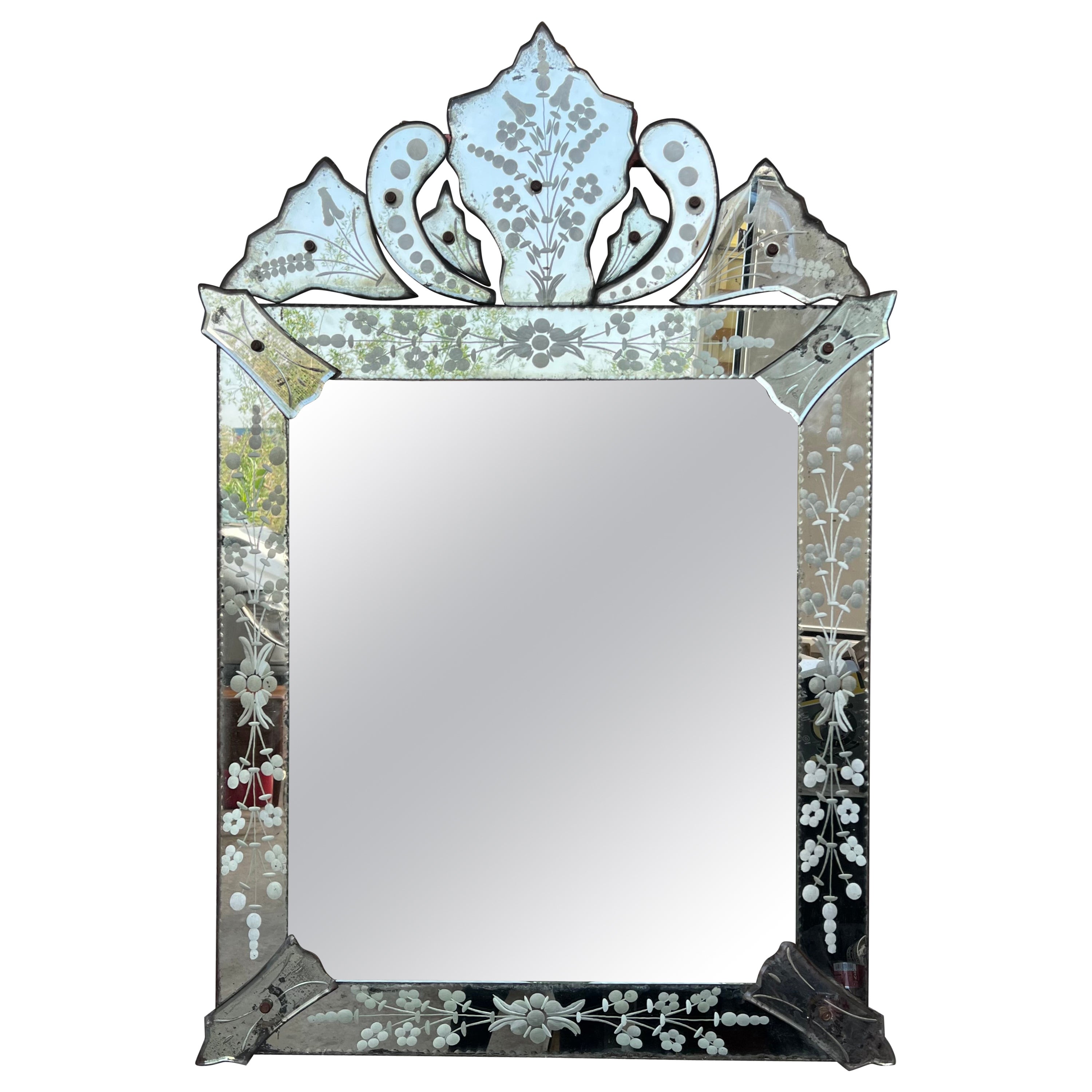 Art Deco Mirror with Reverse Etched Detailing and Stylized
