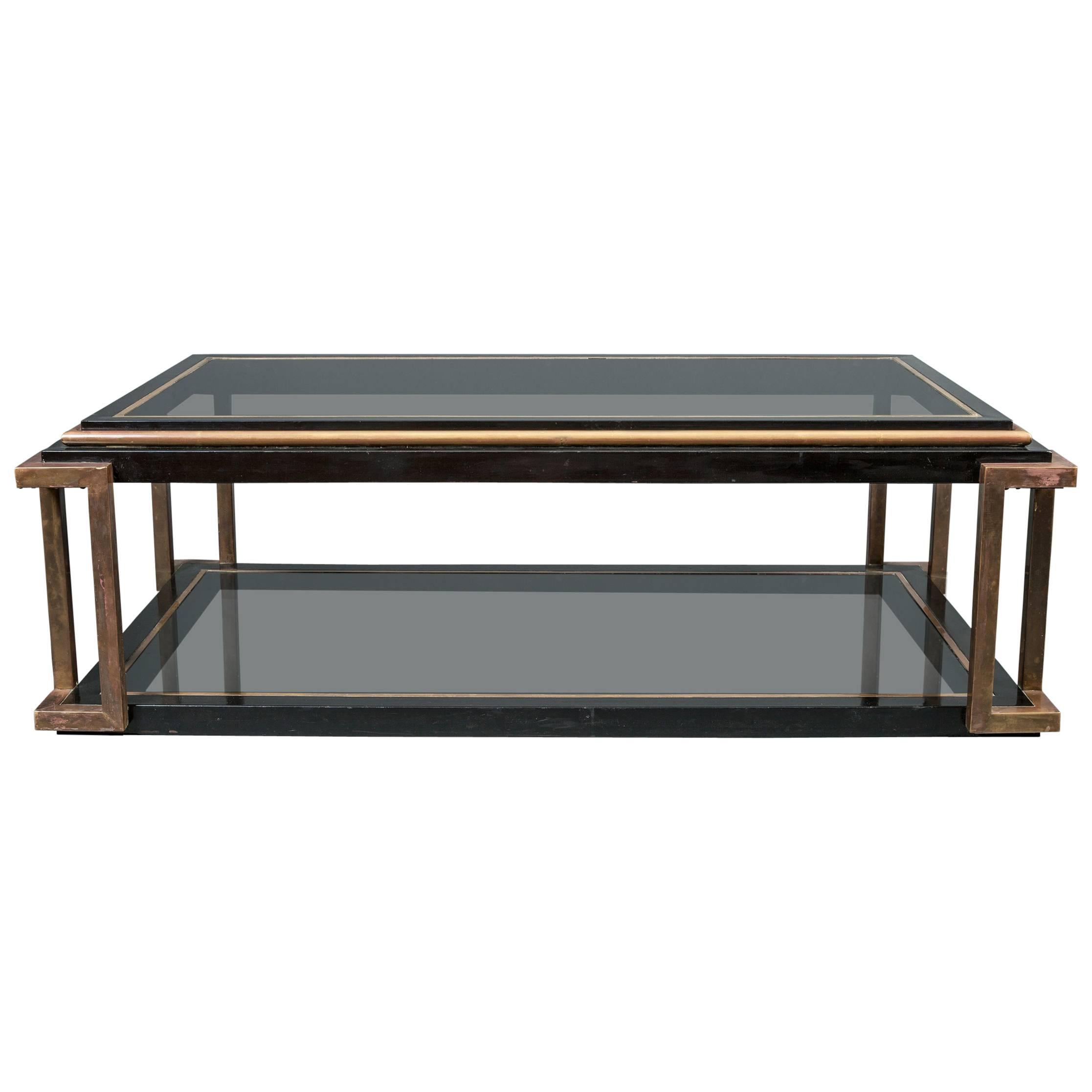 Coffe and Cocktail Table 1980 Black Piramid Satin Glass Top Italian