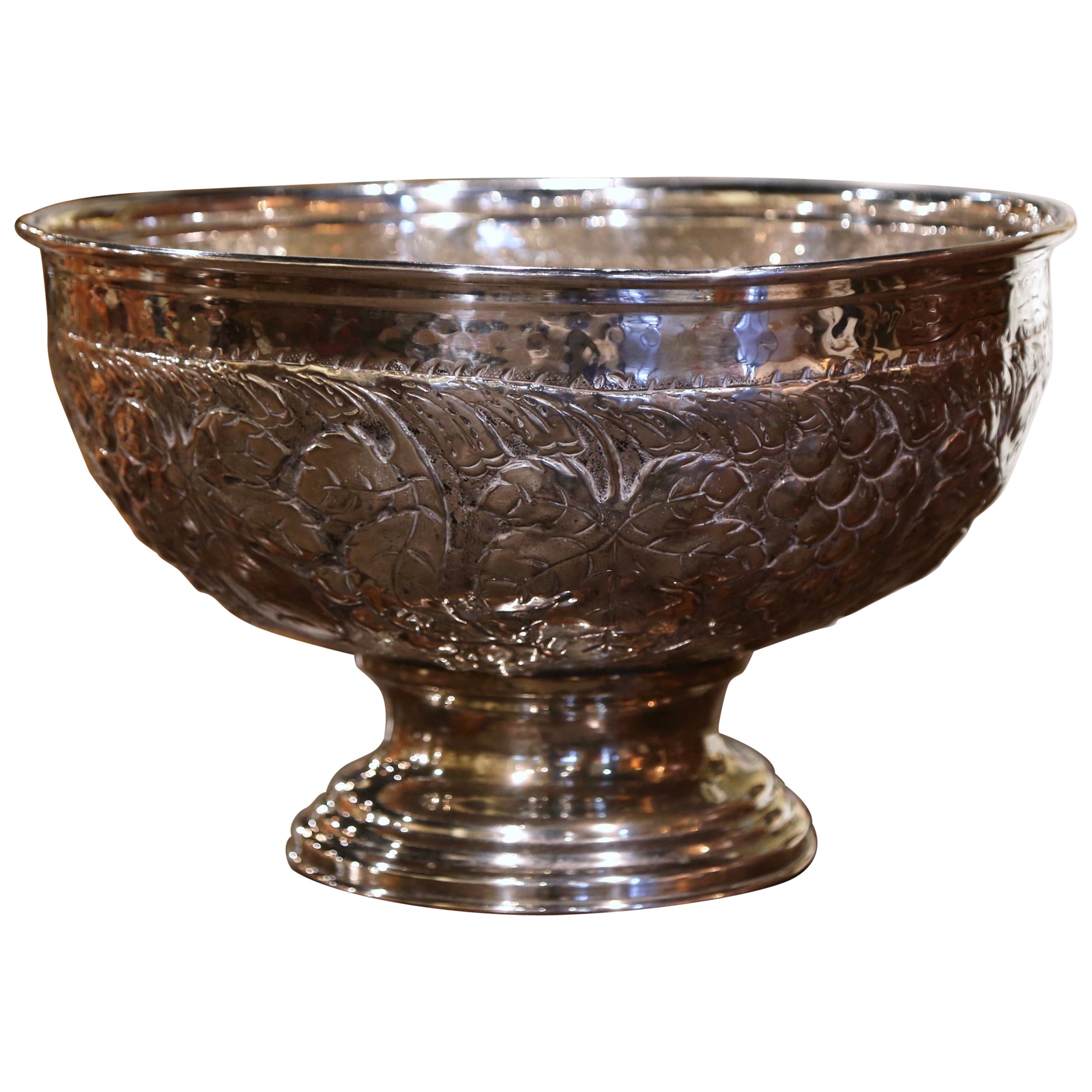 20th Century French Brass Silver Plated Repousse Wine Cooler with Grape