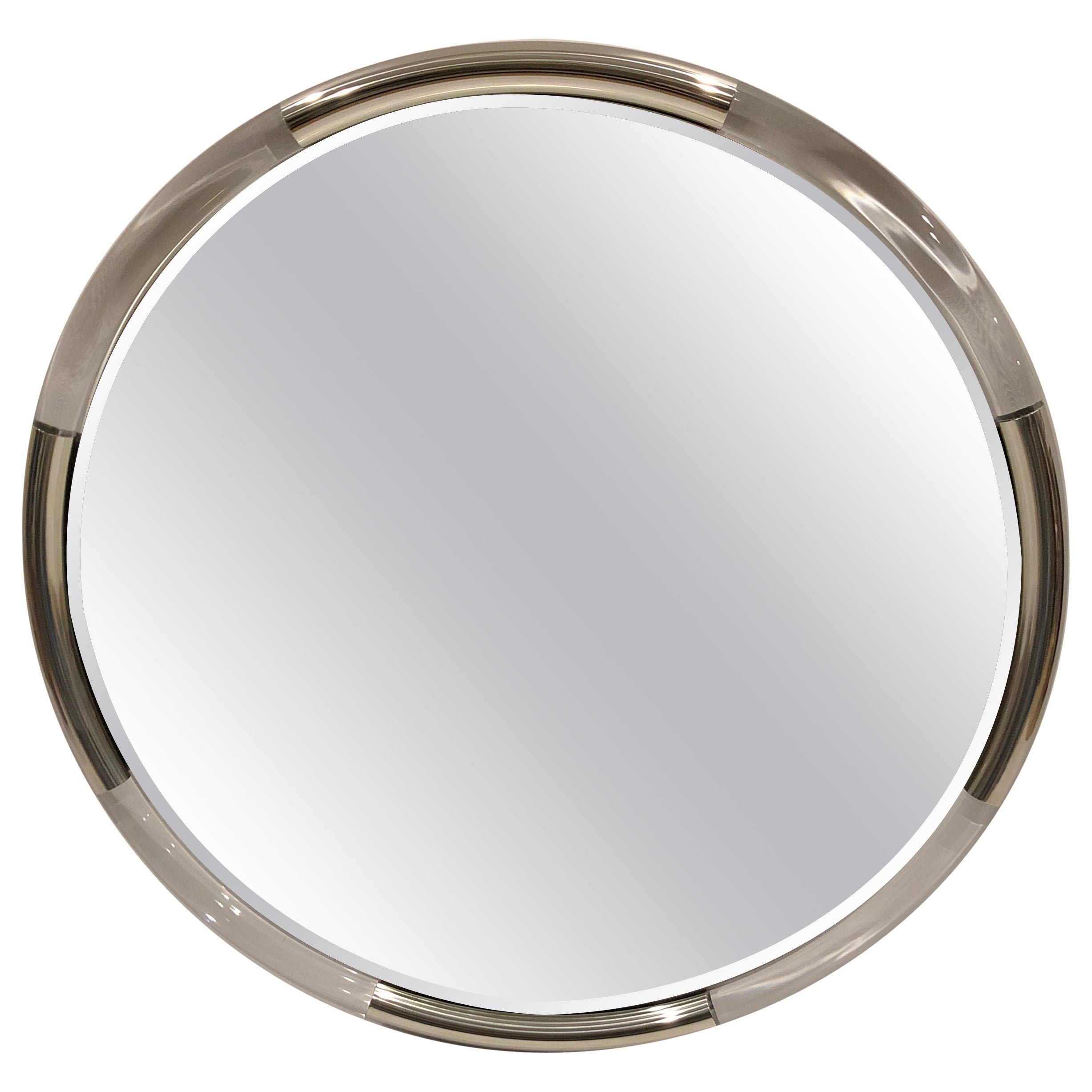 Large Chrome Framed Beveled Mirror at 1stDibs