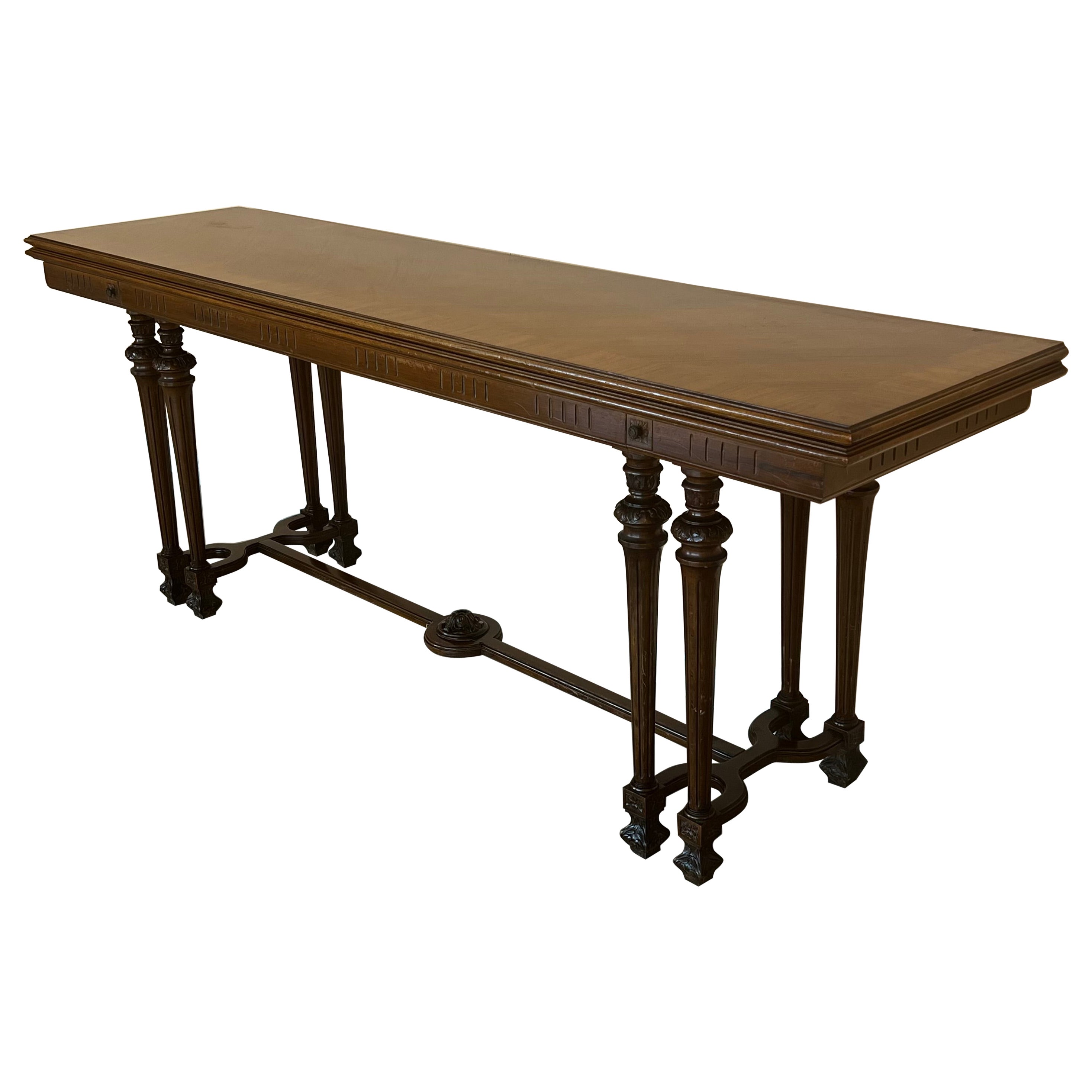 Louis XVI Style Carved Oak Convertible Console, Dining Table with Claw