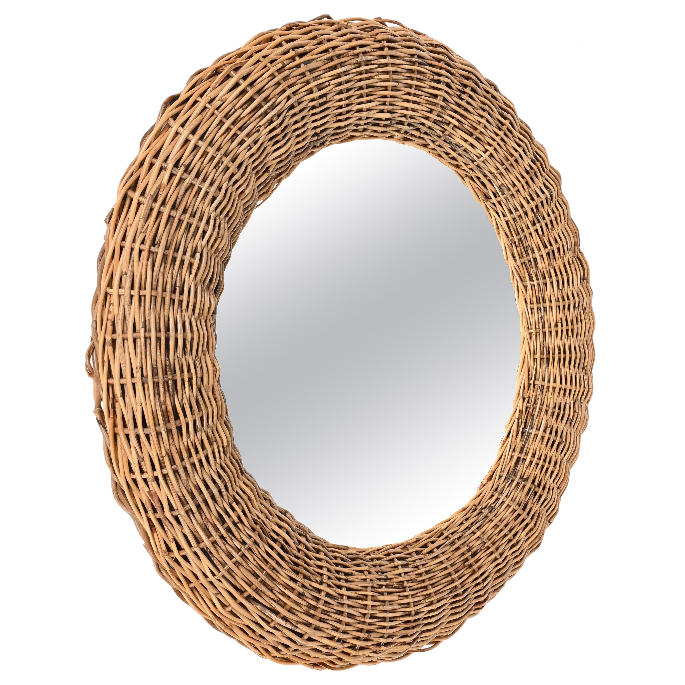 French Riviera MidCentury Modern Wicker Rattan Round Italian Wall