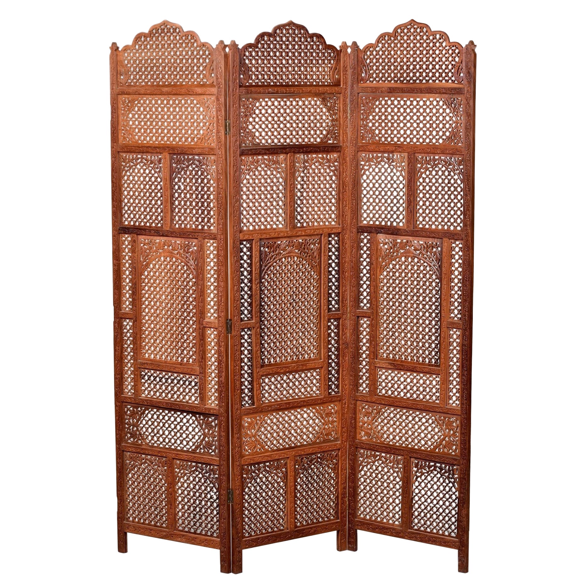 Witco Tiki Carved Wood ThreePanel Screen or Room Divider, circa 1960s