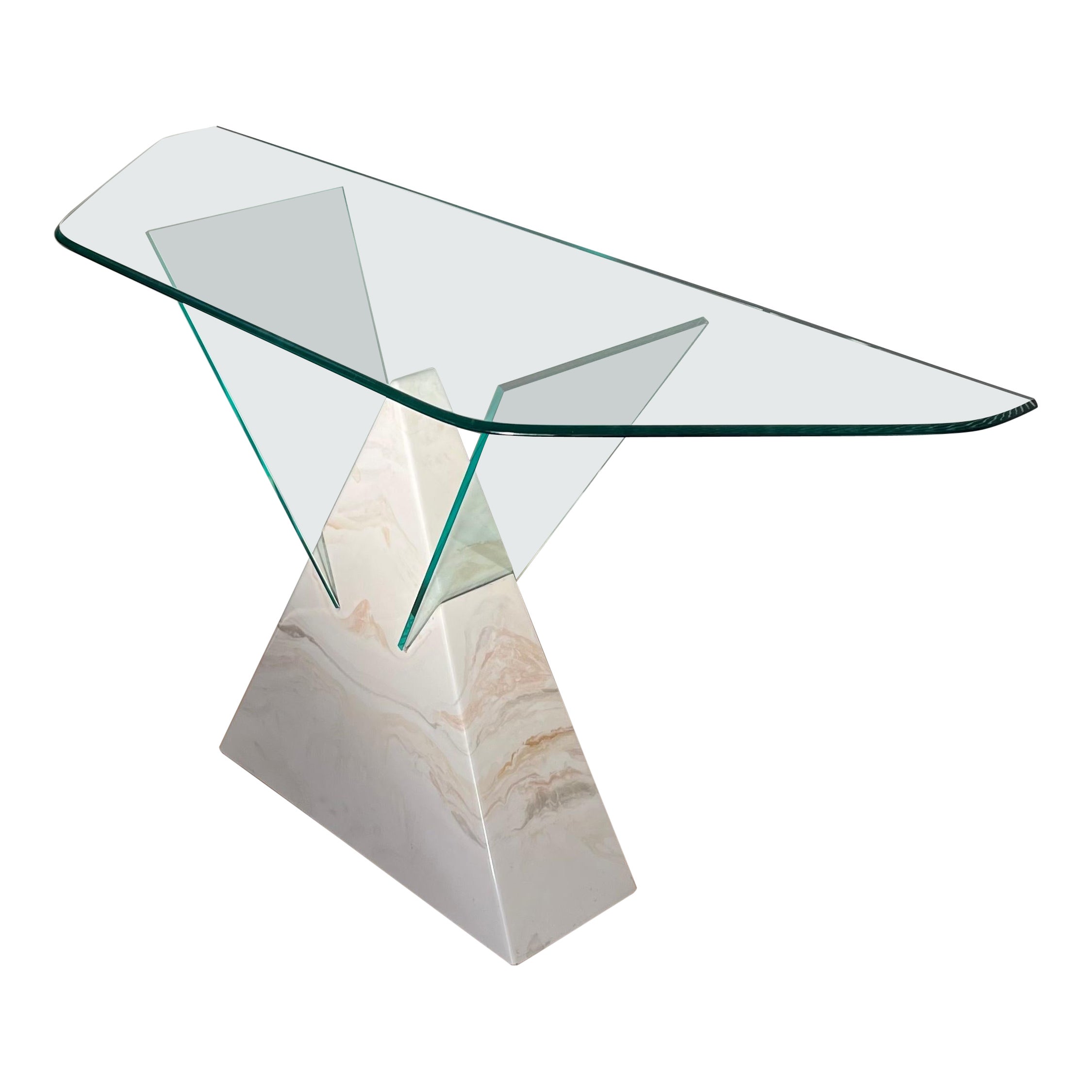 Artedi , 1970s Marble and Brass Console Table with Beveled Glass at 1stDibs