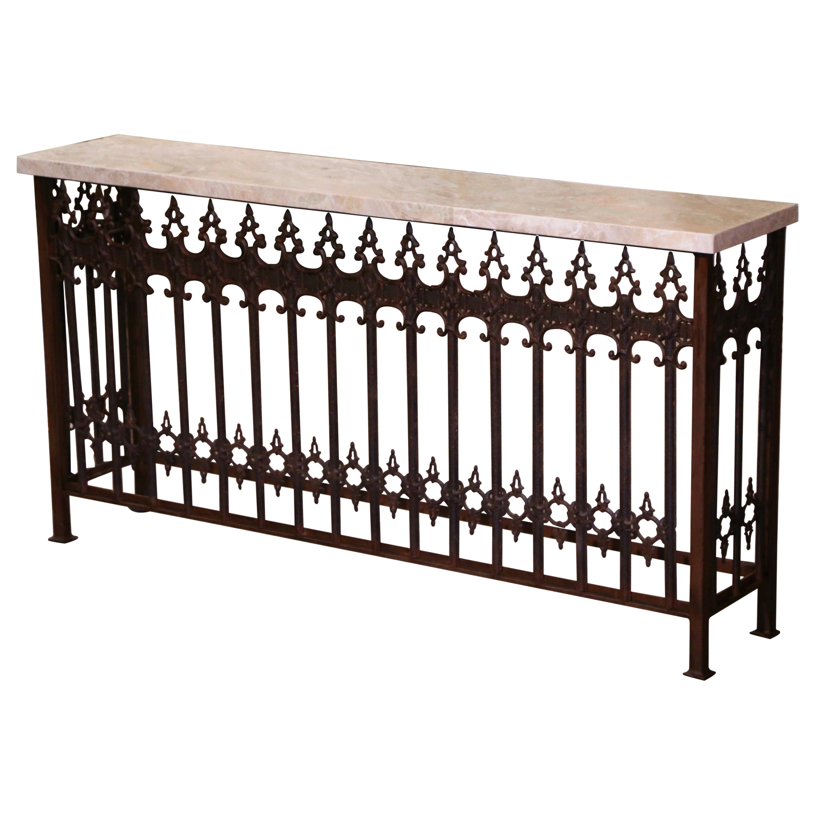 French Wrought Iron and MarbleTop Console Table For Sale at 1stDibs