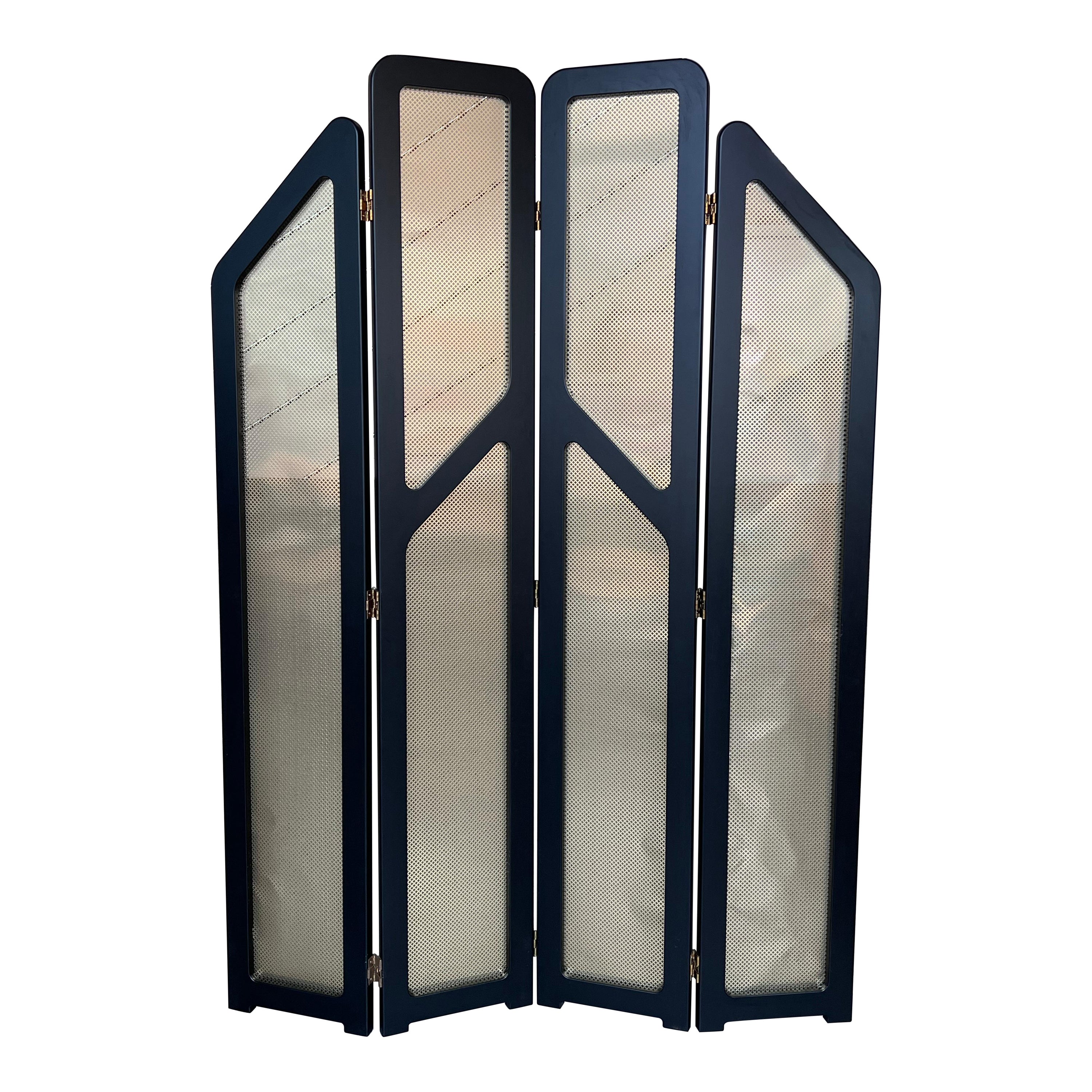 1980s, Art Deco Revival, Screen Room Divider, Gold and Black Lacquered