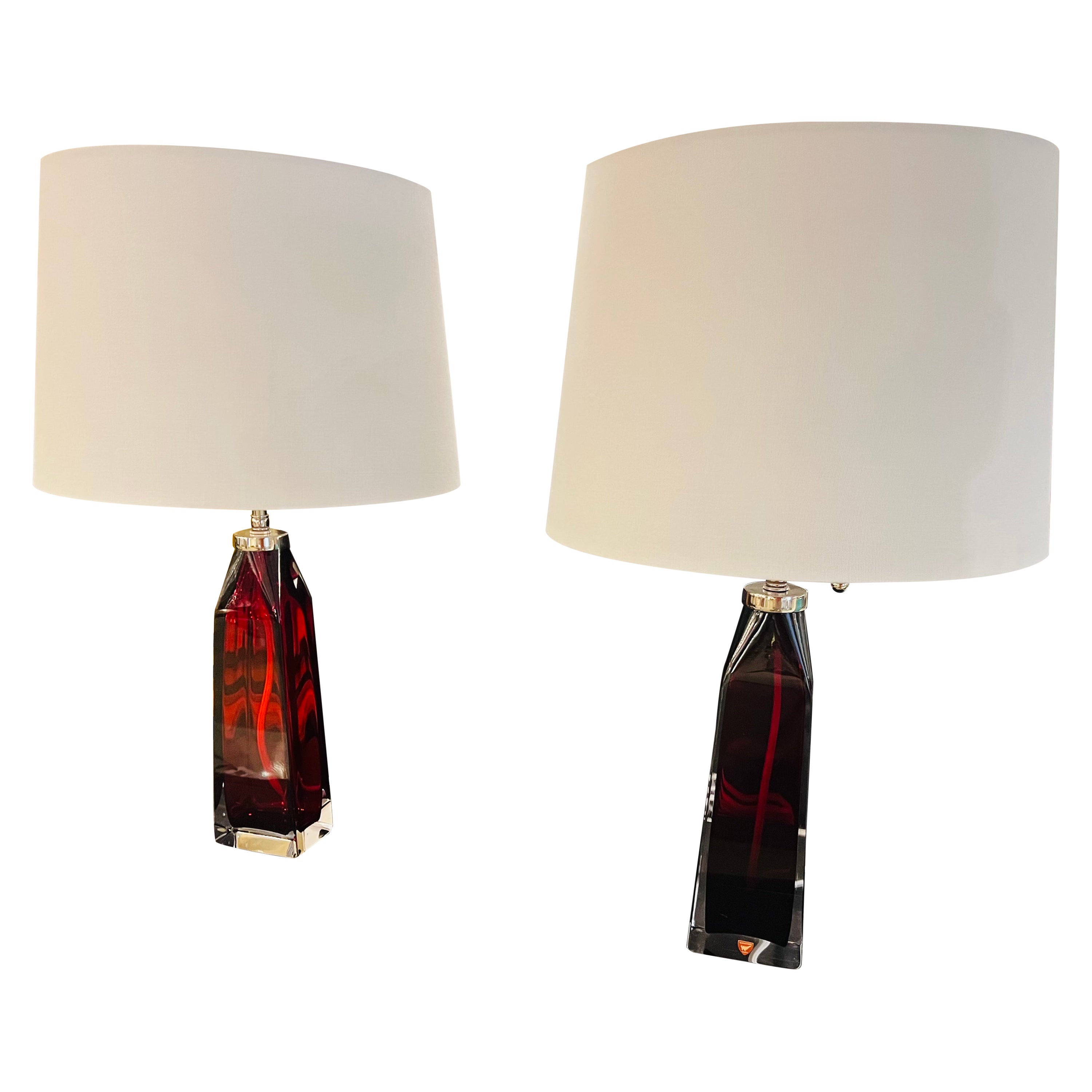 Pair of Red Orrefors Crystal Lamps at 1stDibs orrefors lamp, red