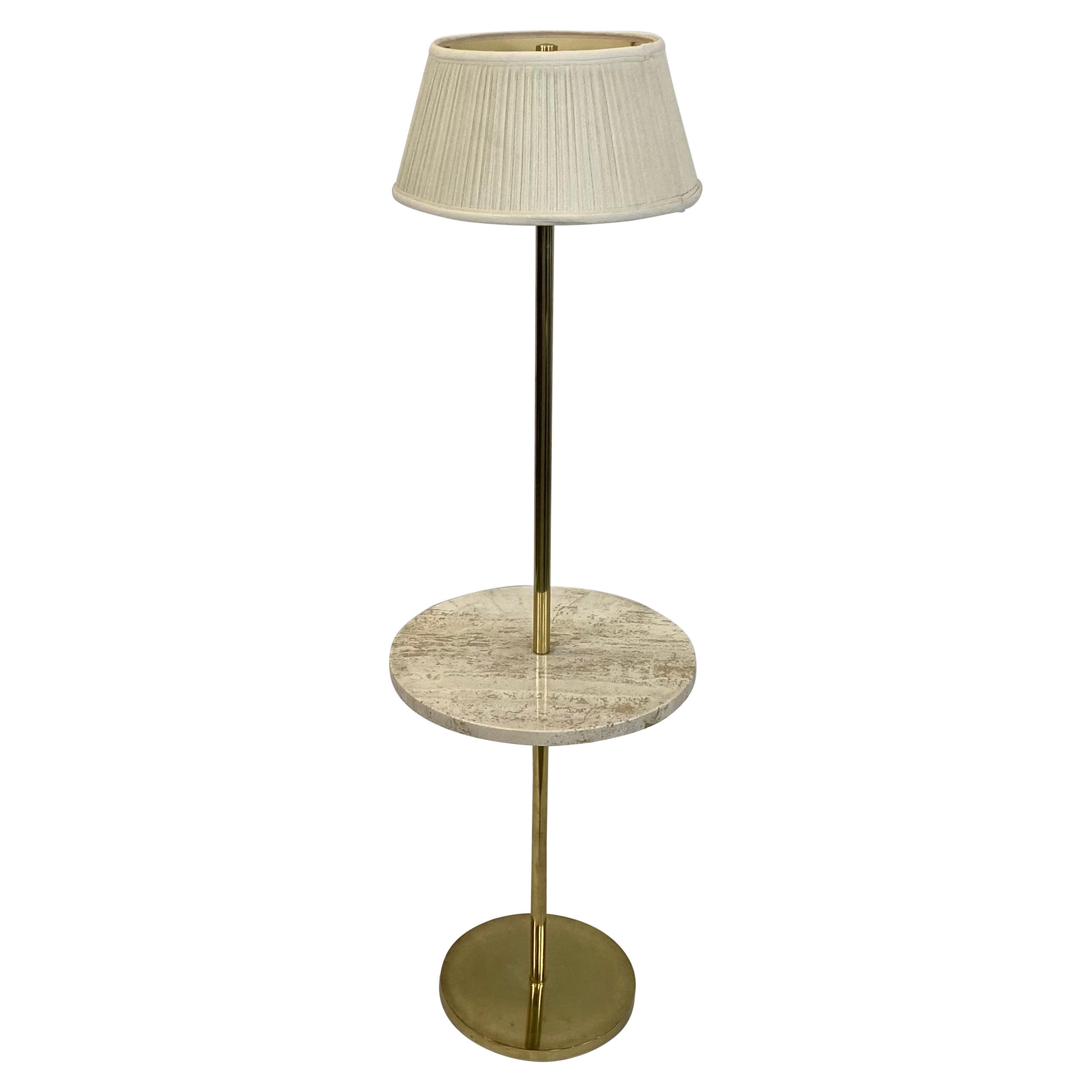 Italian Brass and Travertine Floor Lamp For Sale at 1stDibs