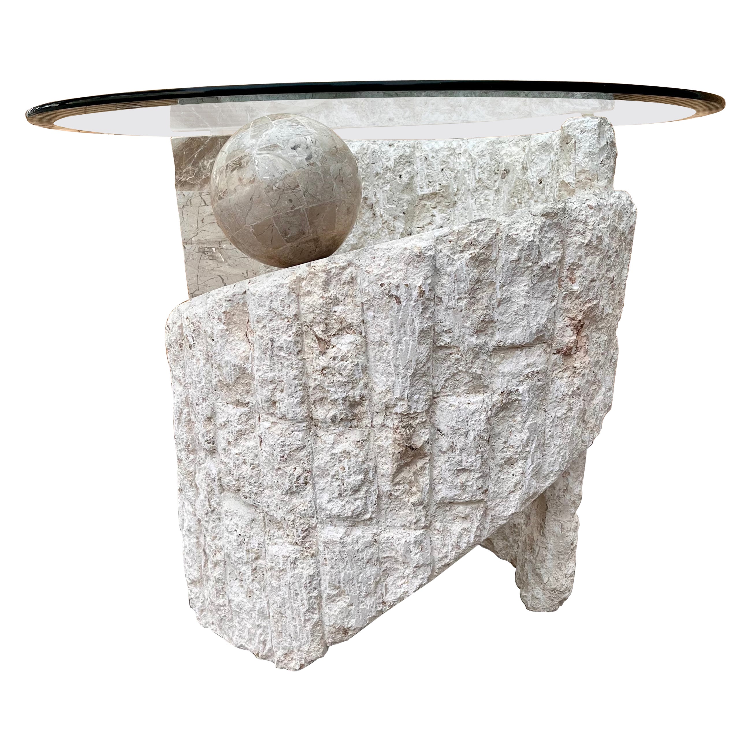 1980s Natural Mactan Stone End or Side Tables with Glass Tops For Sale