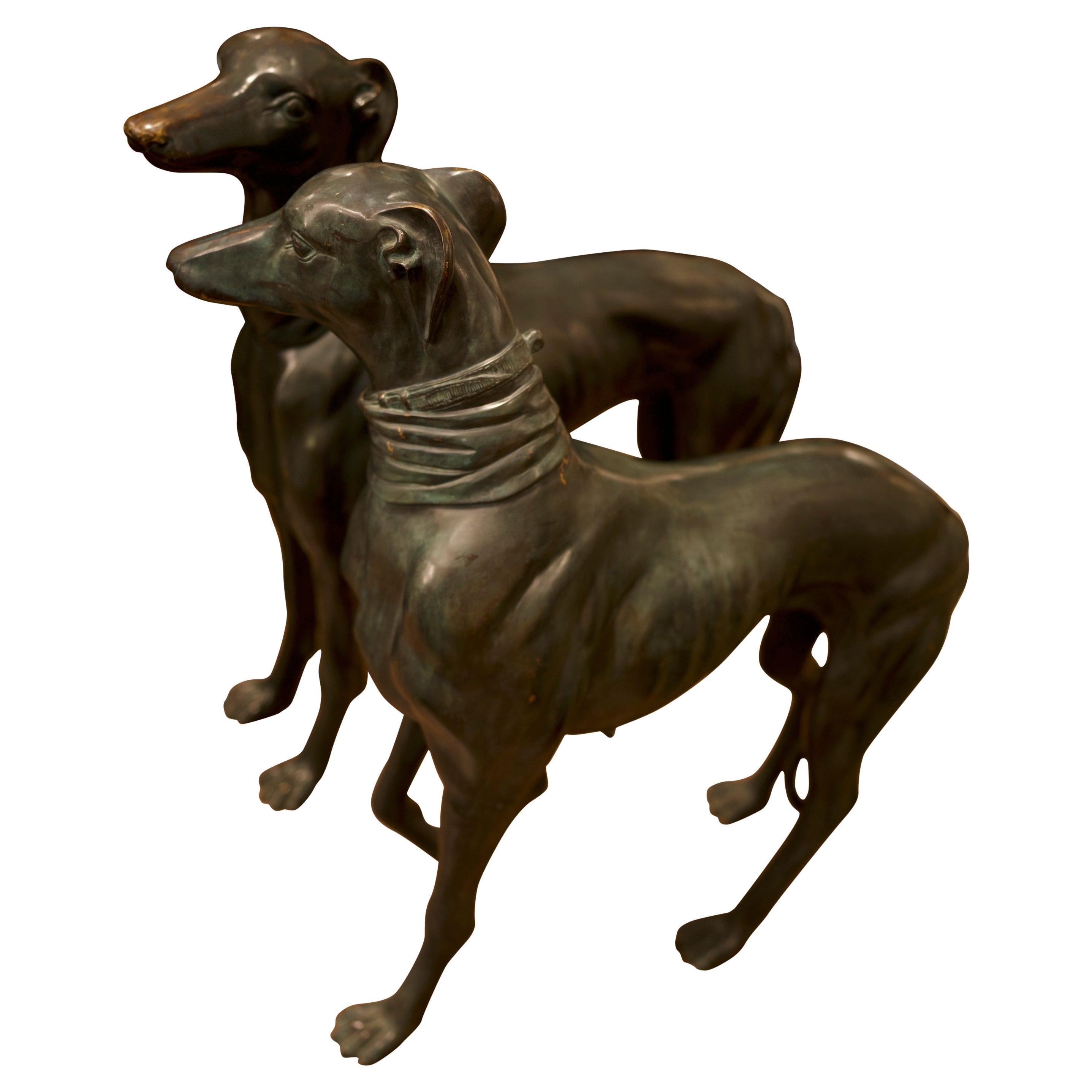 Art Deco Greyhound Dogs Bronze Sculpture Statue by S. Bizard For Sale