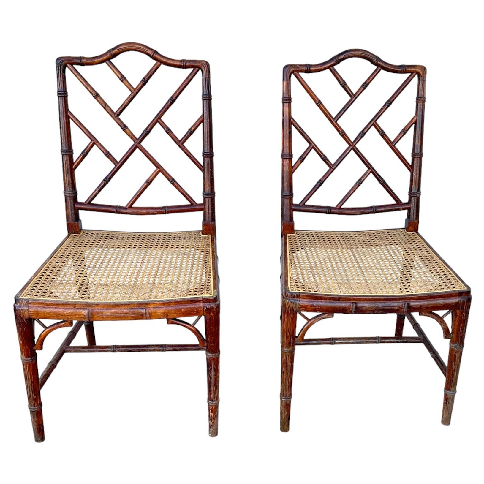 Faux Bamboo French Club chairs with Cane at 1stDibs