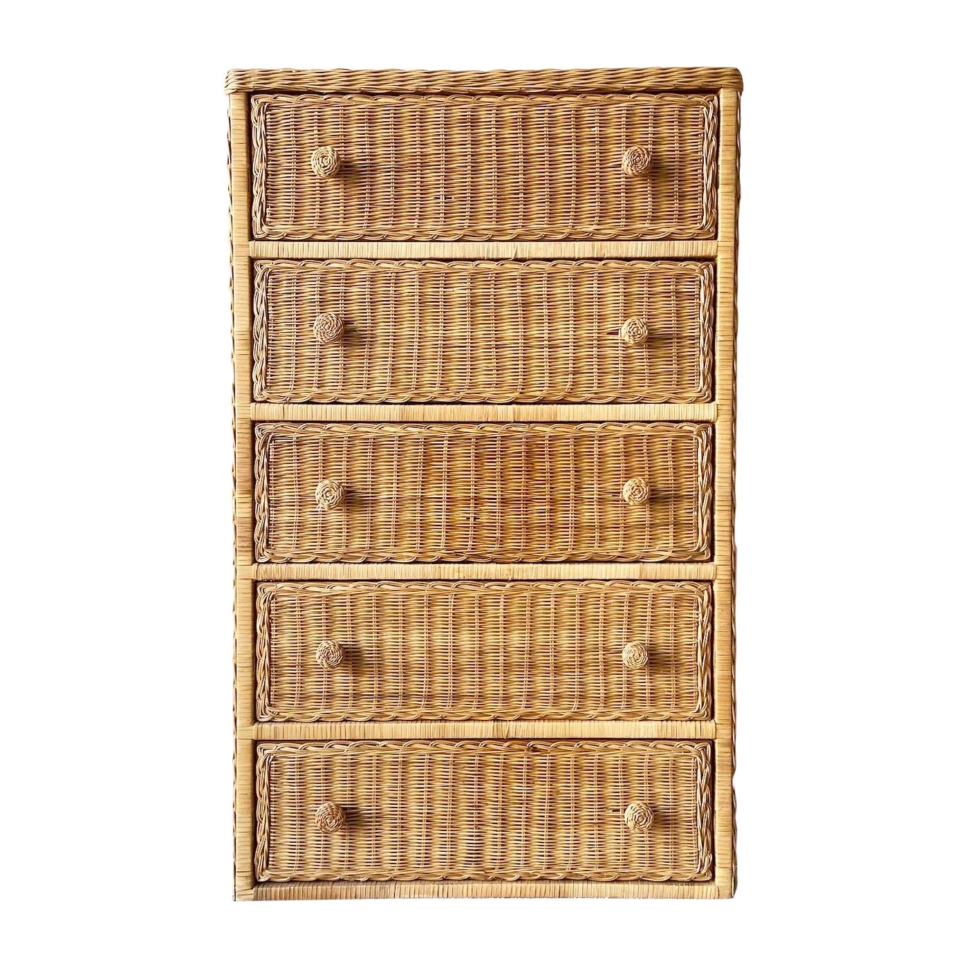 Boho Chic White Washed Six Drawers Rattan Bielecky Brothers Double