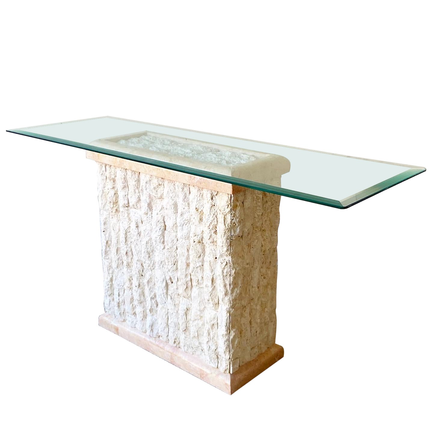 Postmodern Tessellated Stone Glass Top Console Table For Sale at 1stDibs