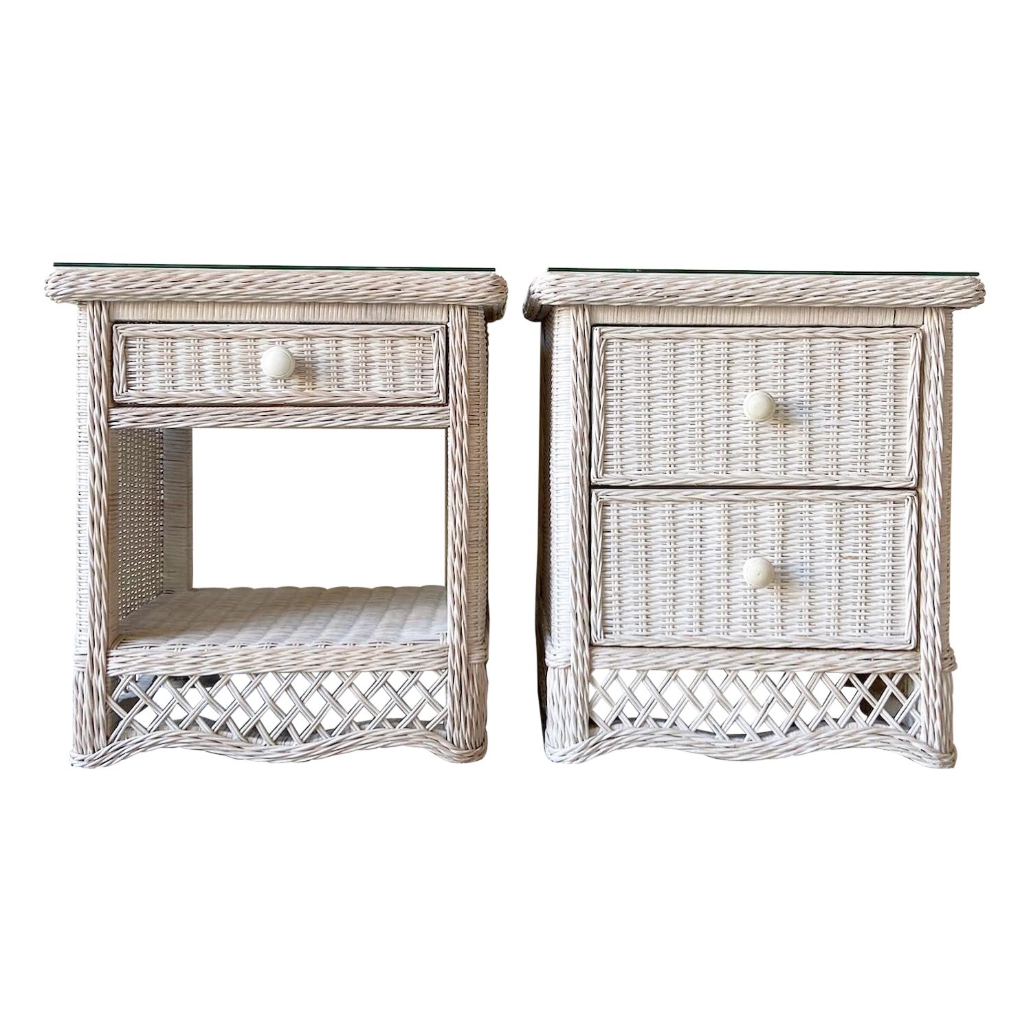 Boho Chic Wicker and Rattan Nightstand For Sale at 1stDibs
