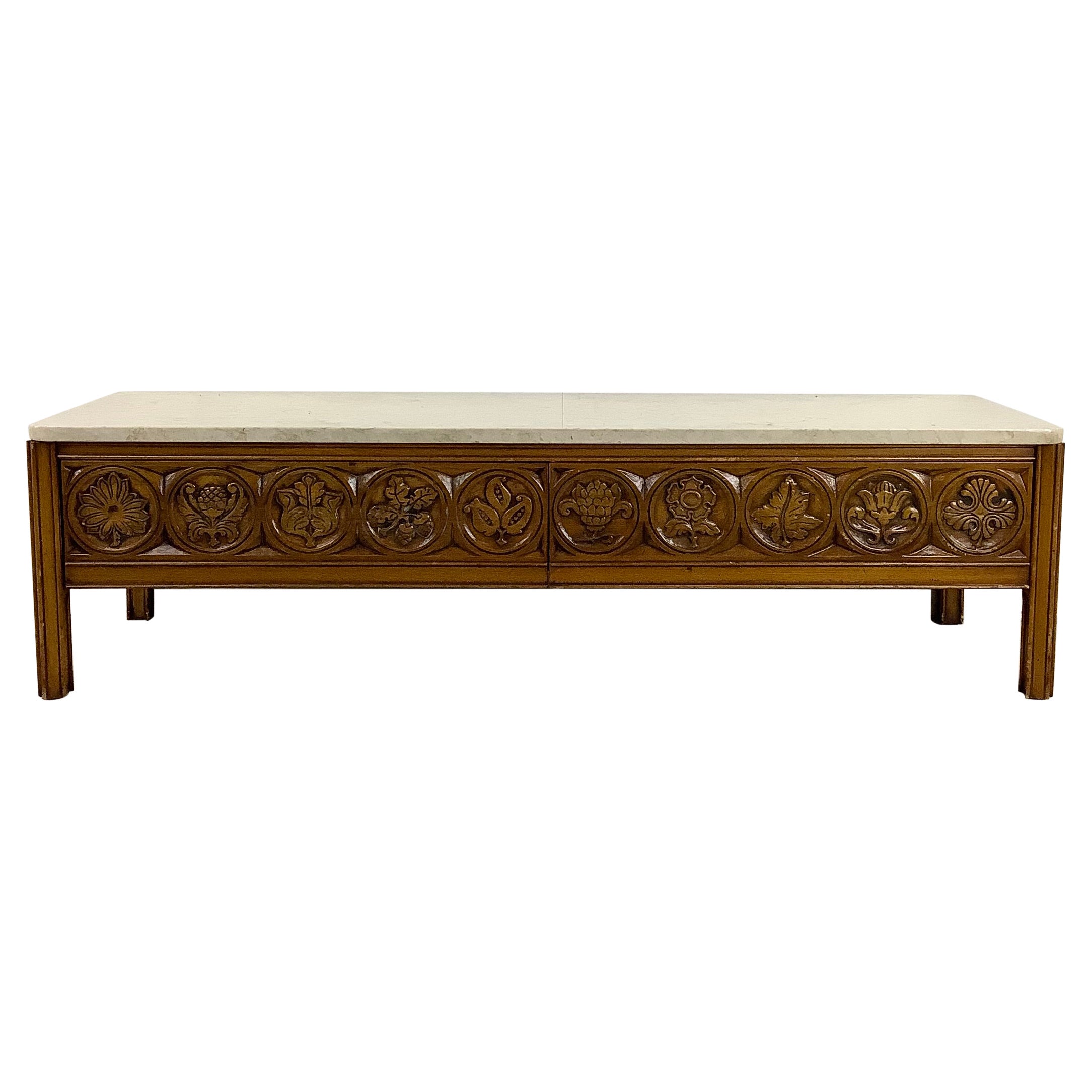 Vintage Stone Top Coffee Table with Drawers at 1stDibs