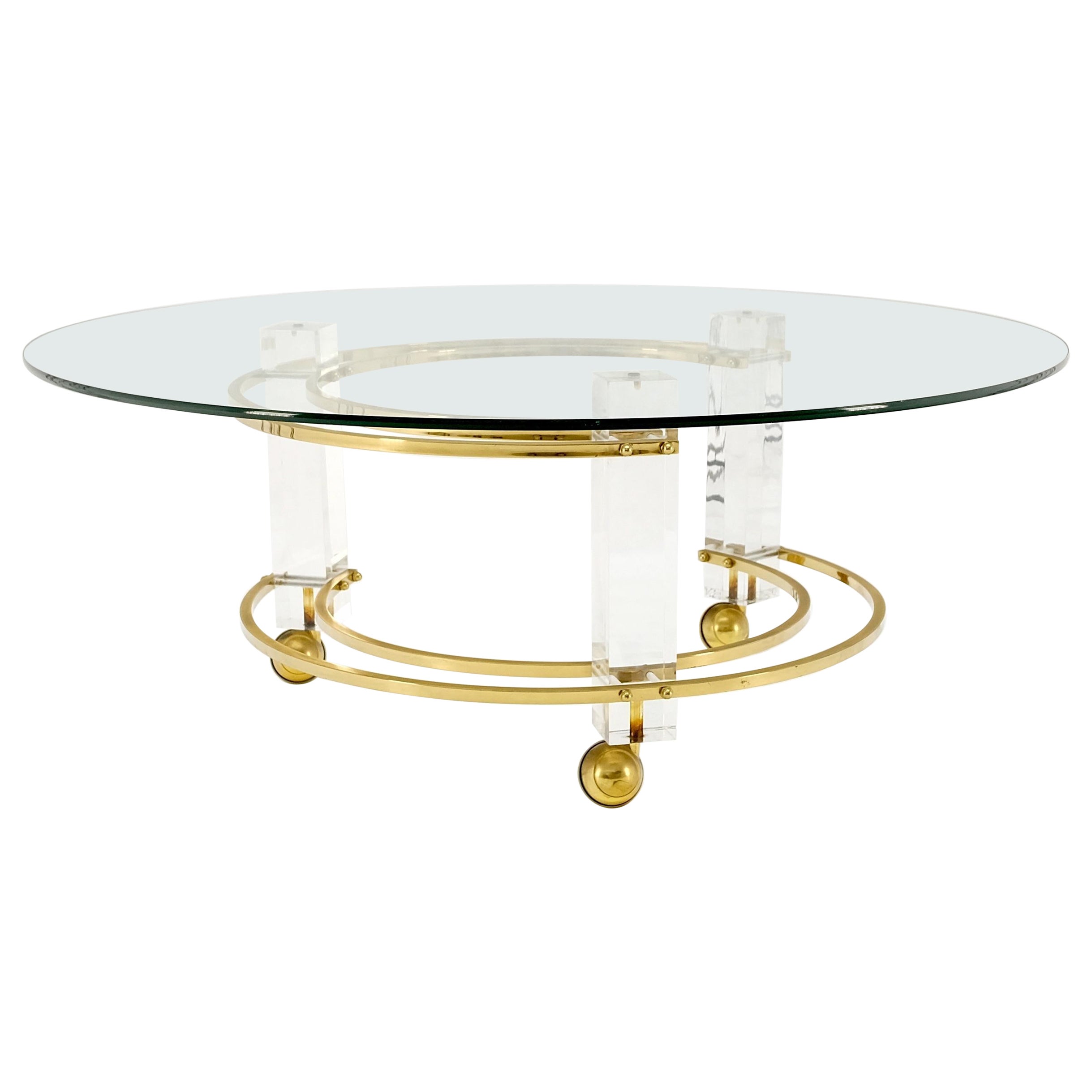 Bent Lucite Coffee Table on Wheels with Magazine Shelf Rack at 1stDibs