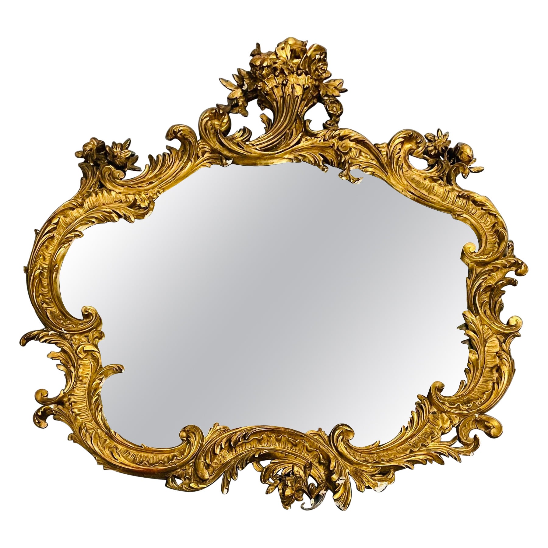 19th20th Century Giltwood French Mirror, Wall or Console, Floral