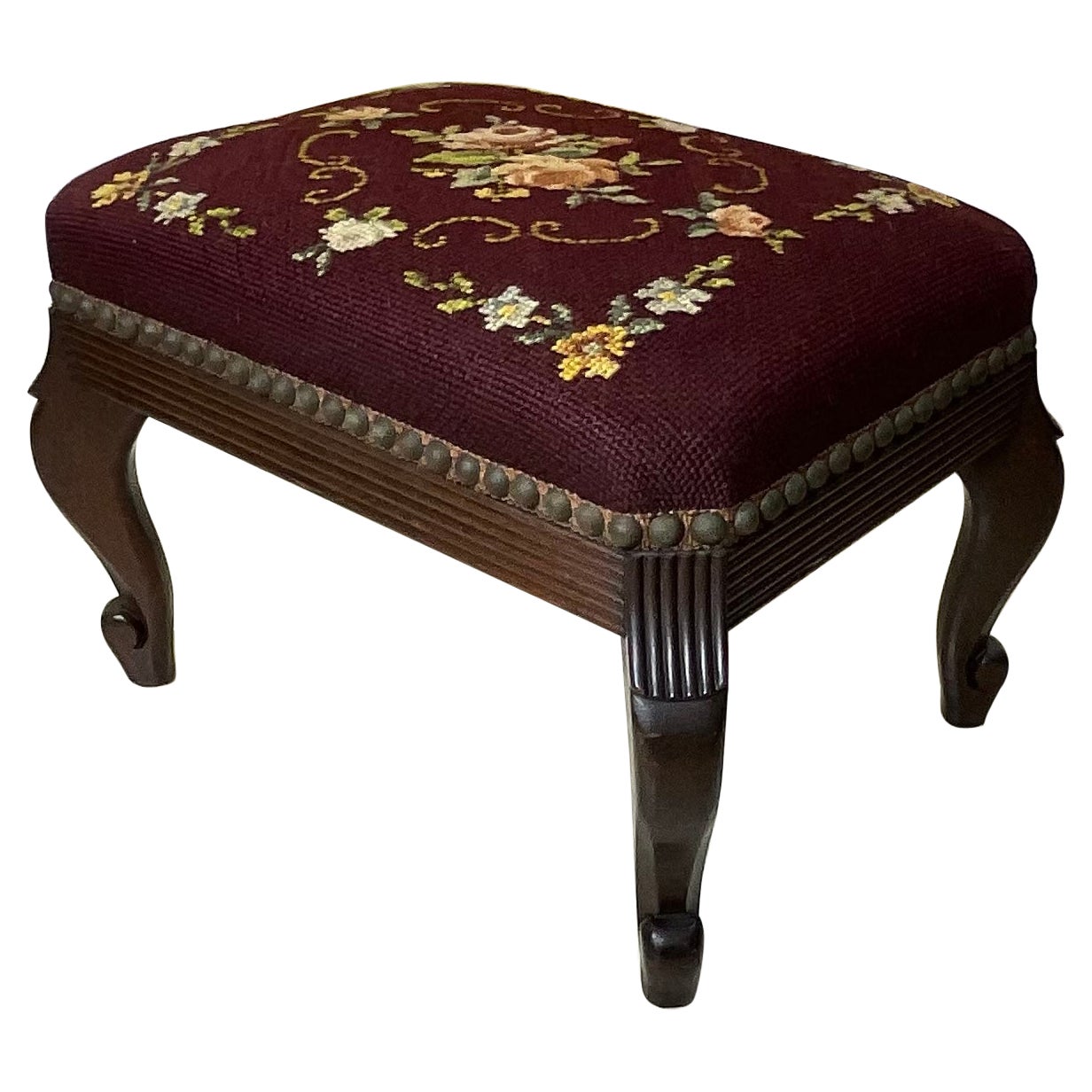 English Upholstered Foot Stool at 1stDibs