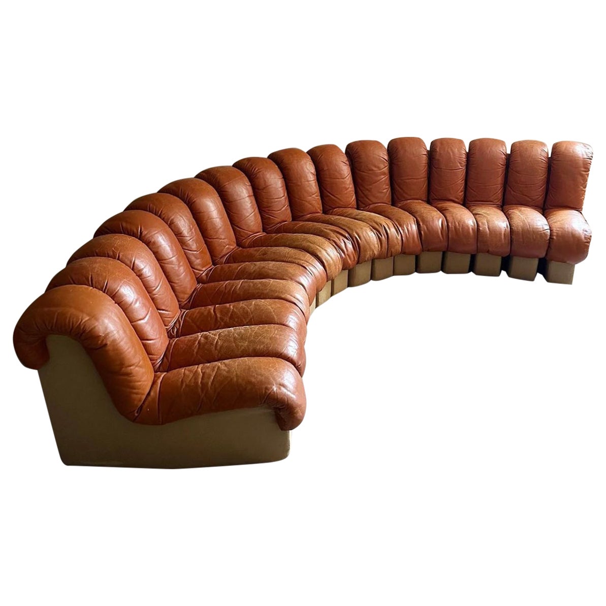 De Sede DS600 Cognac Leather Sectional NonStop Snake Sofa at 1stDibs