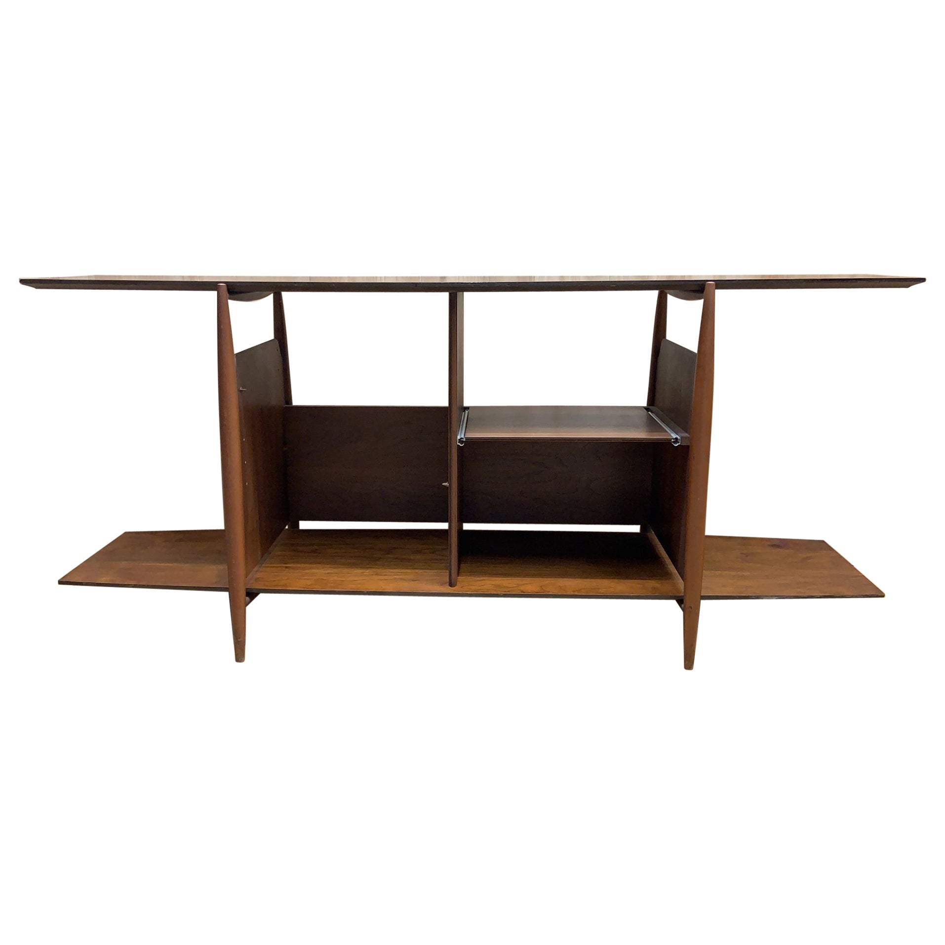 MidCentury Modern Walnut Bookshelf Room Divider with Drop Down Desk