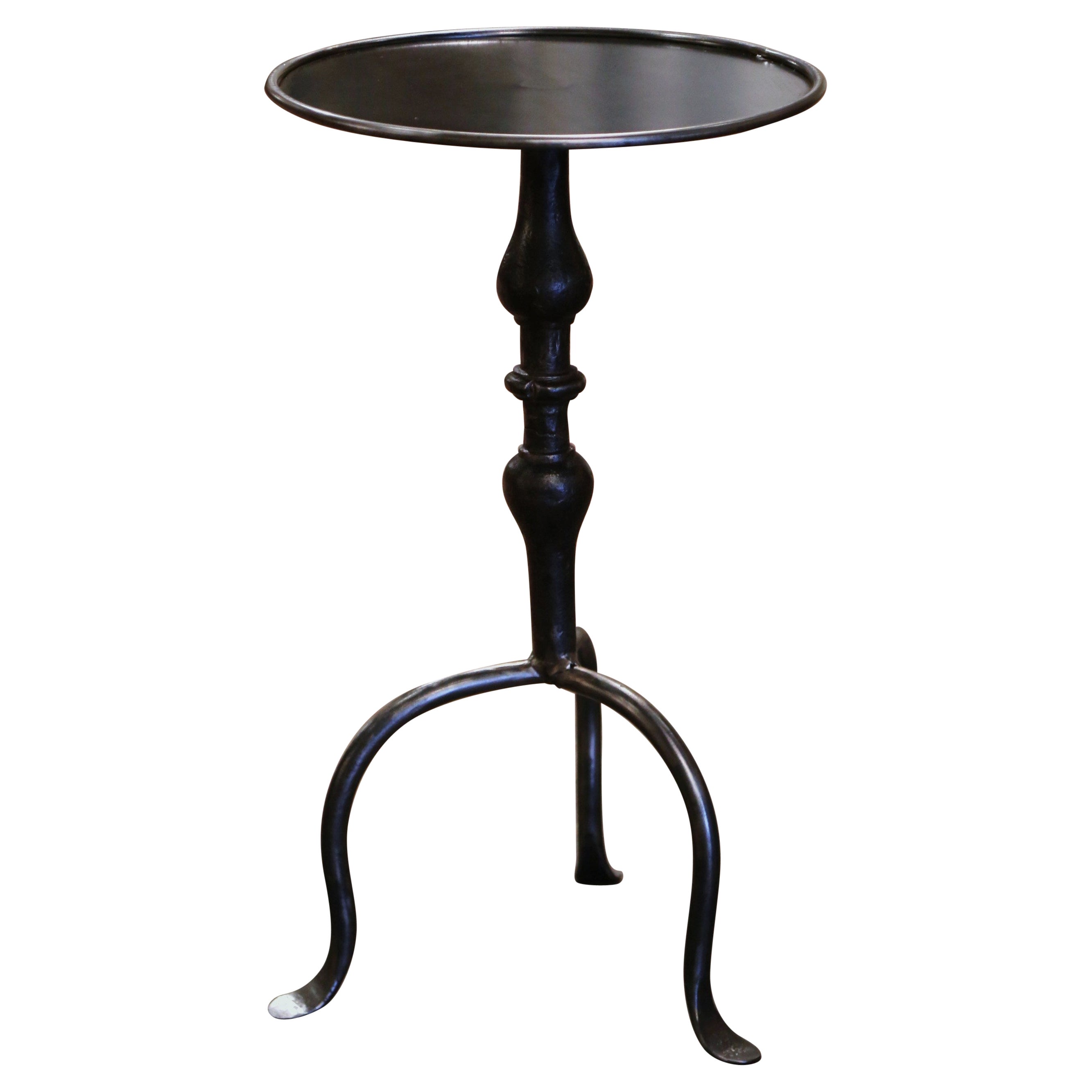 Midcentury French Style Polished Iron Pedestal Martini Side Table For