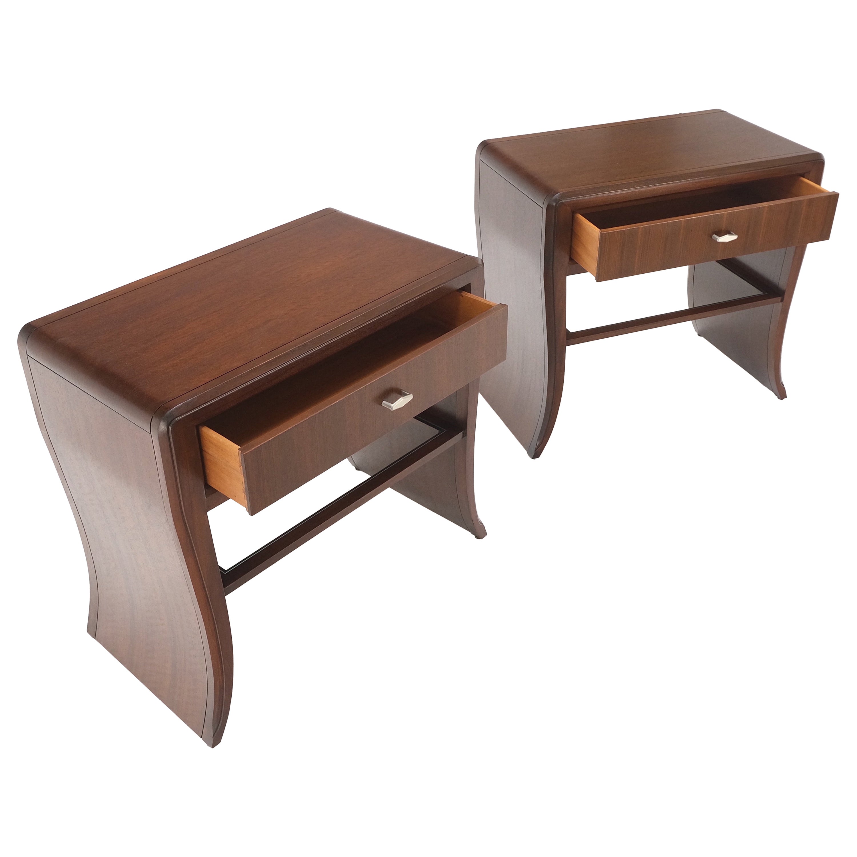 Pair Century Walnut Waterfall Brand New Old Stock Two Tier End Side Tables Stand For Sale at 1stDibs
