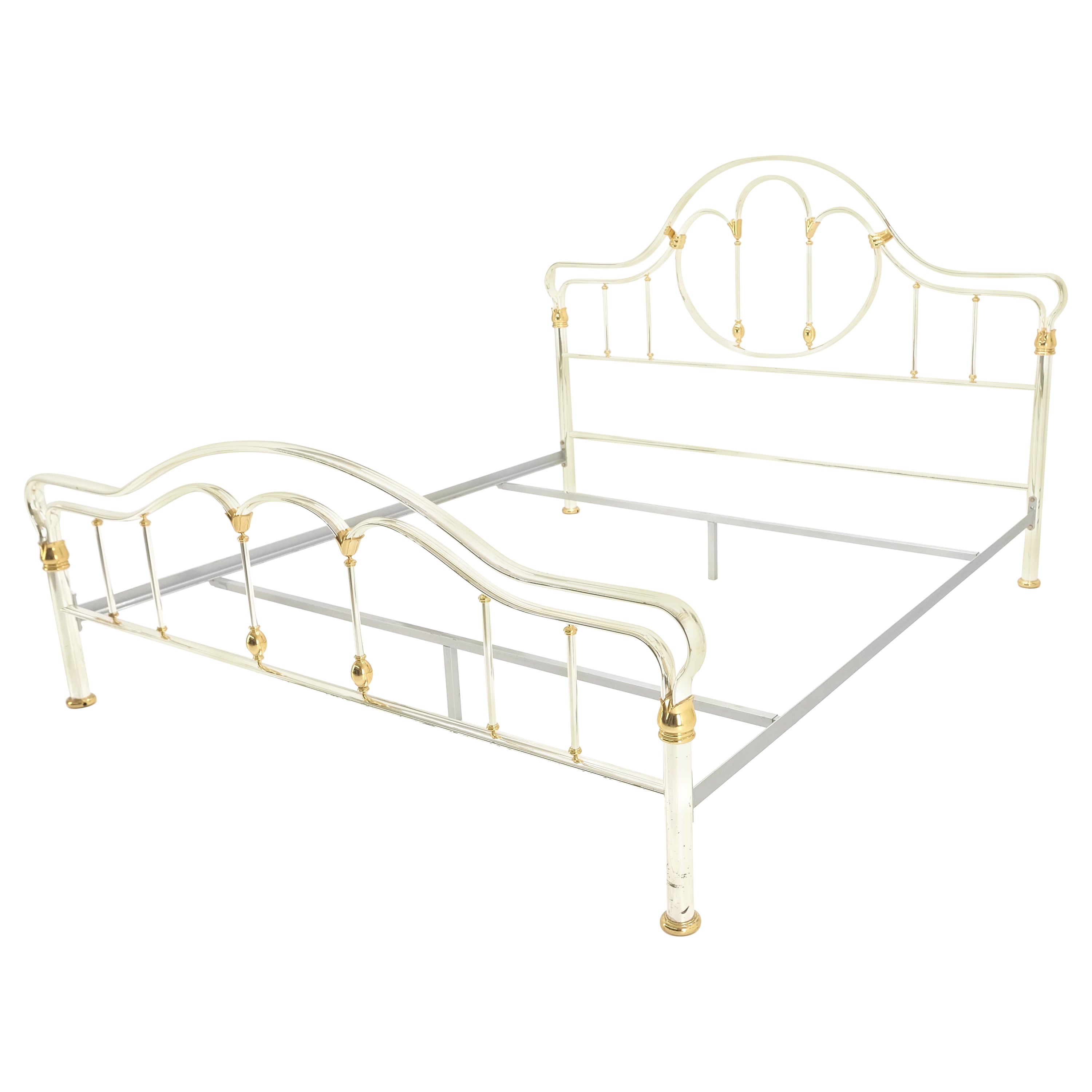 Brass and Silver Plated King Size Hollywood Regency Bed Frame Rails Mid