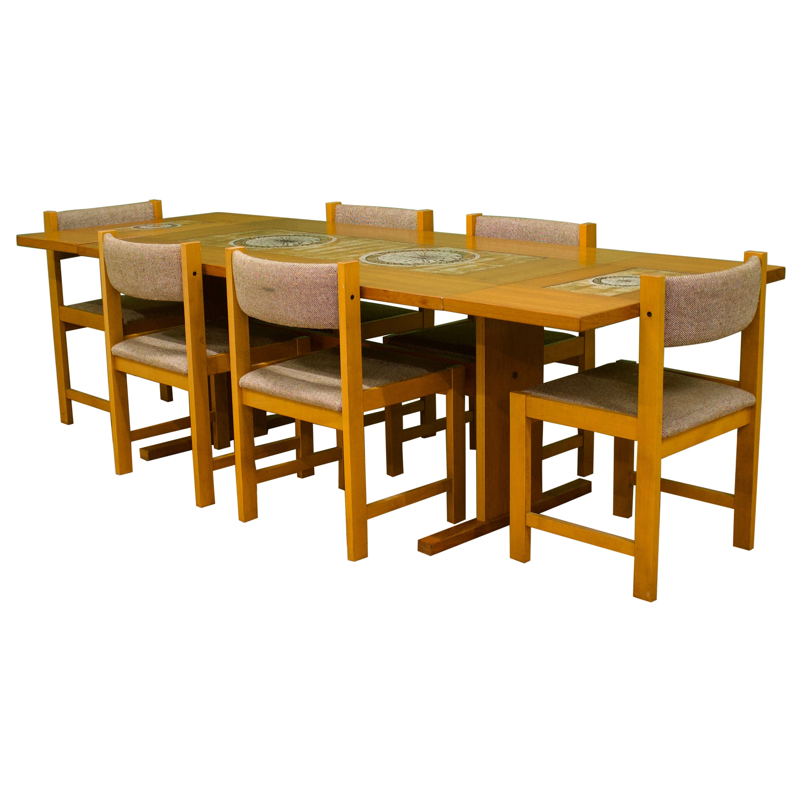 Midcentury Danish Teak Tiled Extendable Dining Table and 6 Dining