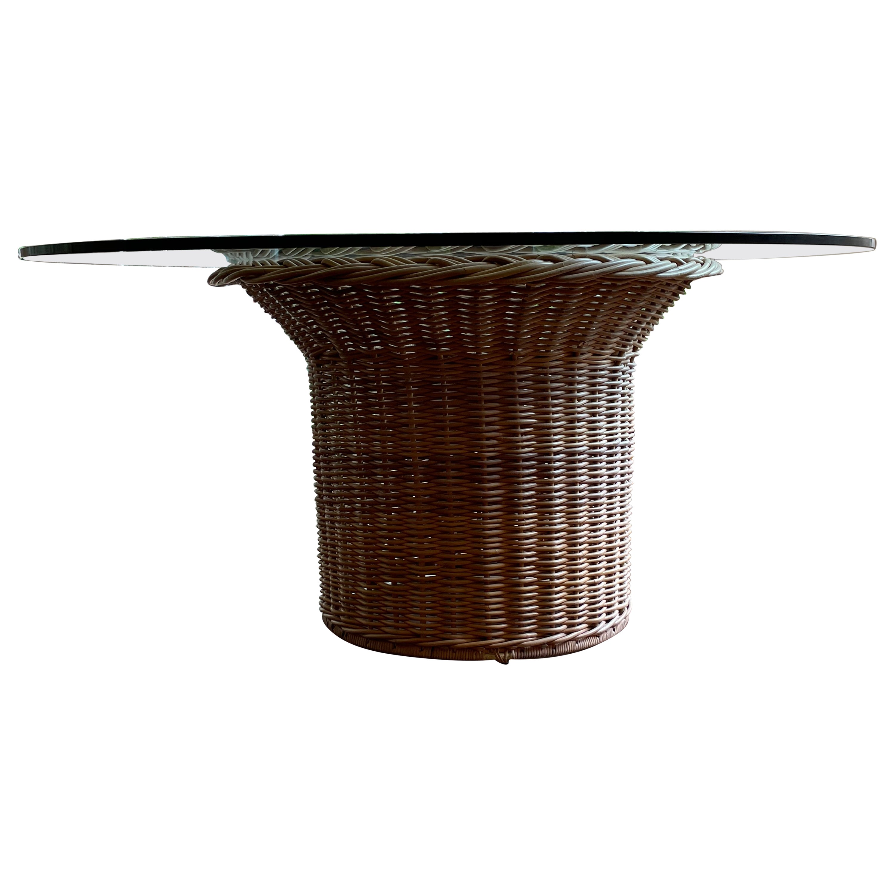 The Wicker Works Pete Rocchia Rattan and Glass Dining Table For Sale at