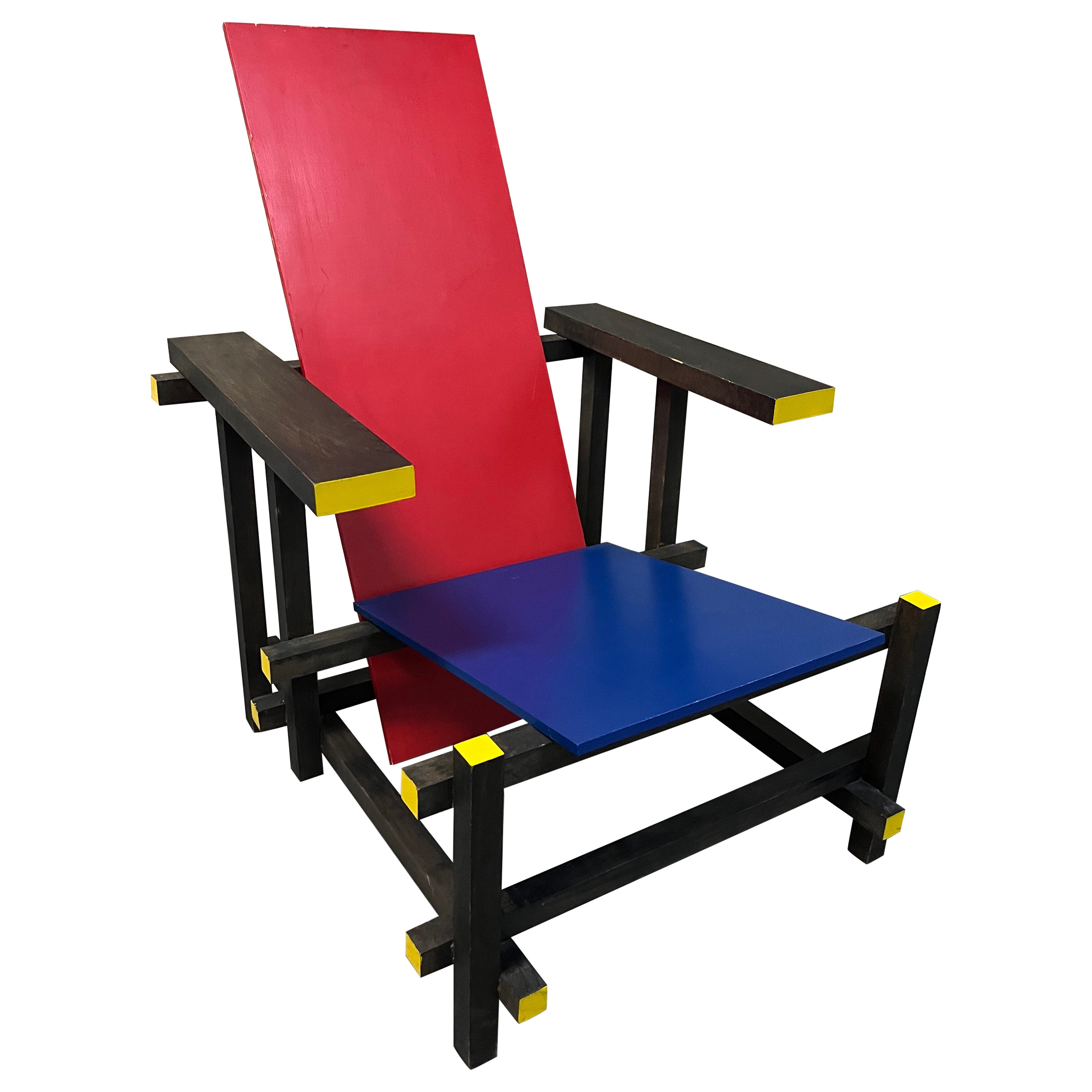 Vintage Reproduction of Gerrit Rietveld's Red and Blue Chair. Circa