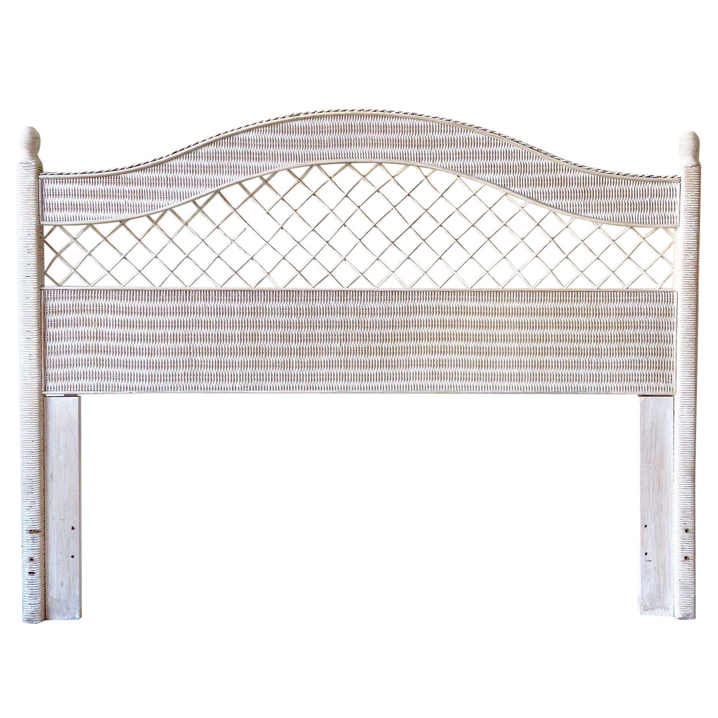 Boho Chic Henry Link Queen Wicker Headboard For Sale at 1stDibs