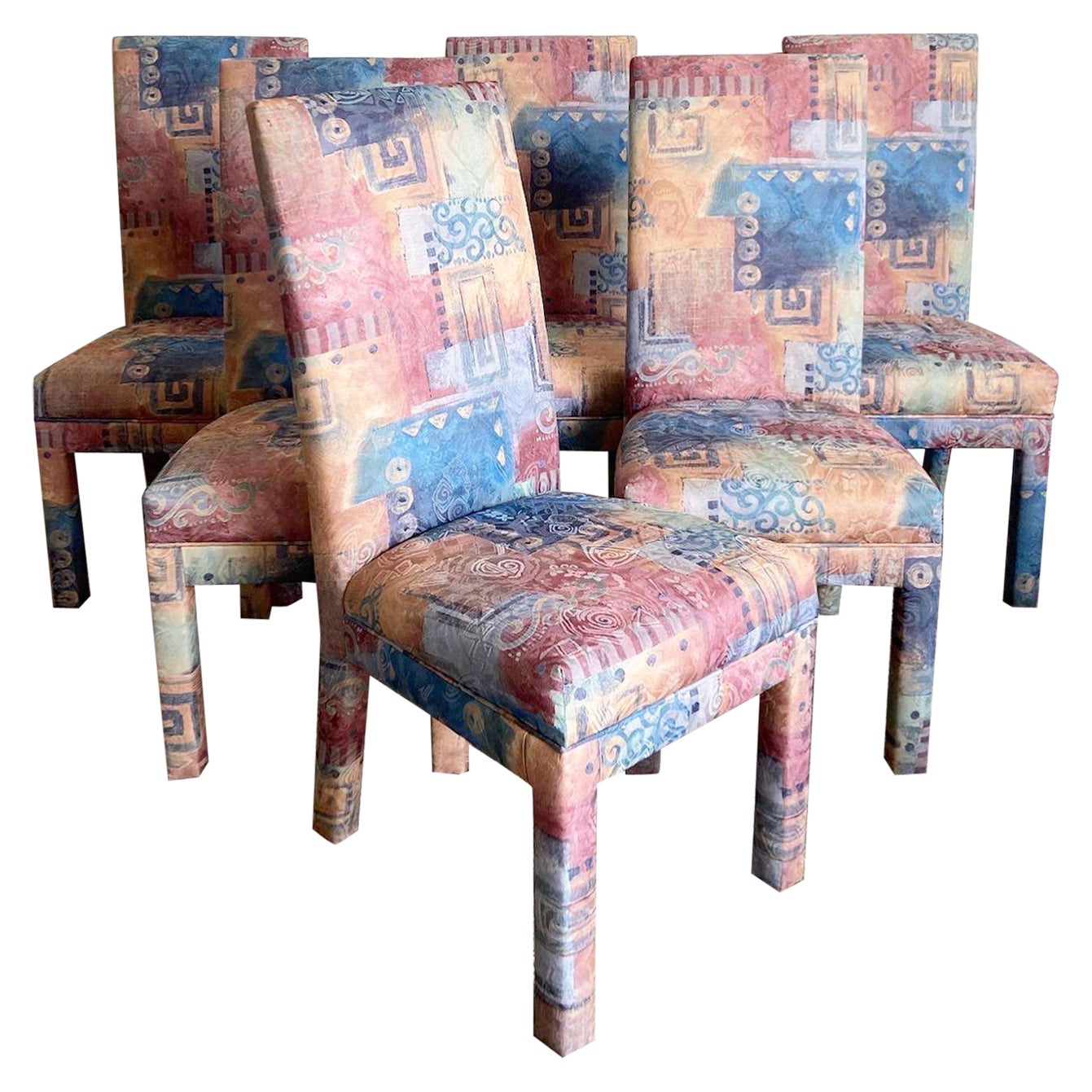 Postmodern Multi Colored Parsons Dining Chairs For Sale at 1stDibs