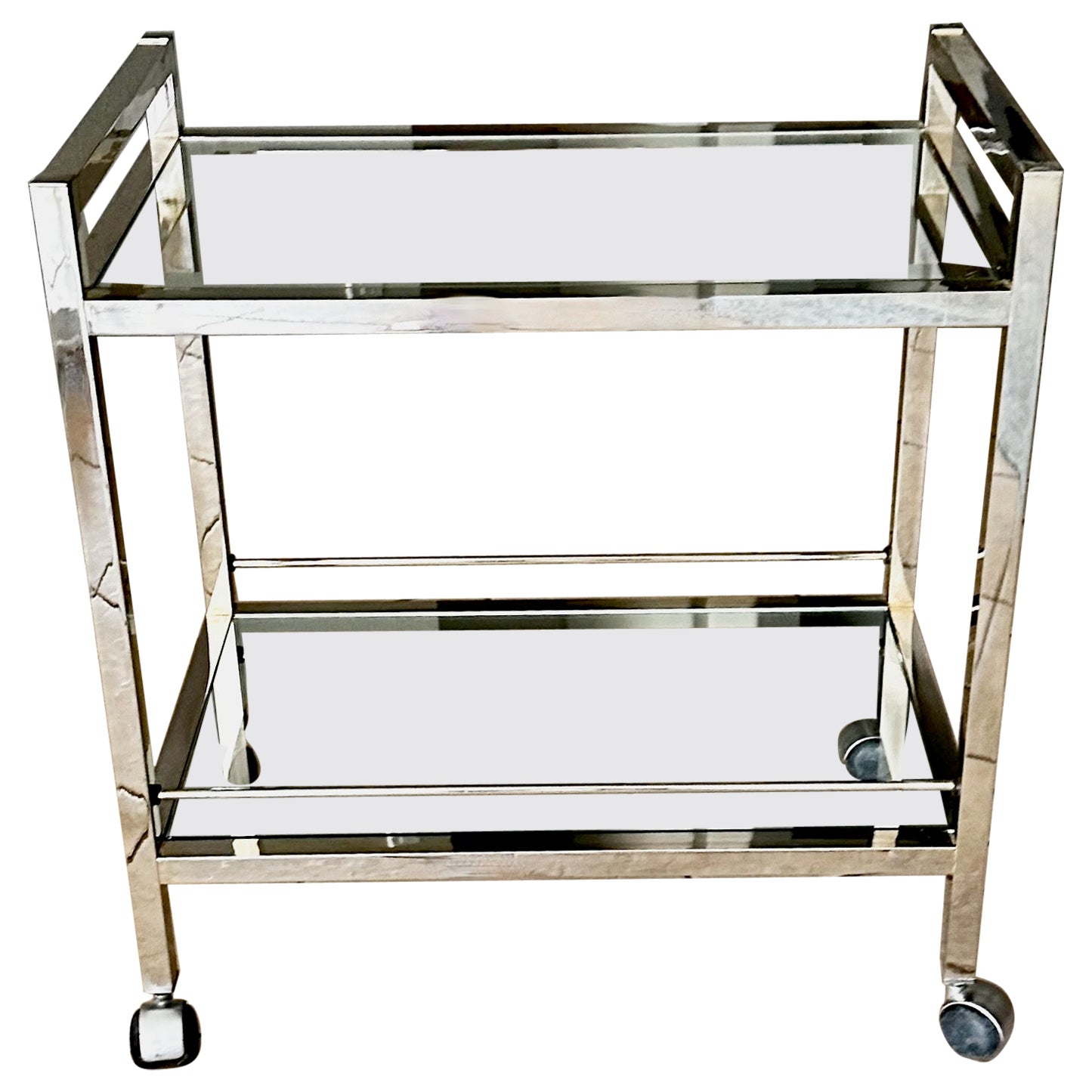 Mid Century Art Deco Style Two Tier Chrome Bar Cart at 1stDibs