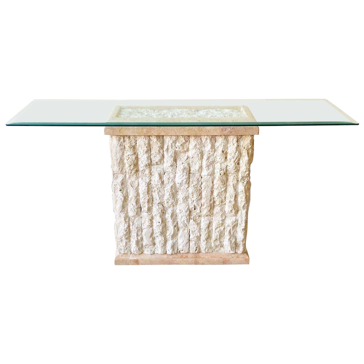 Postmodern Tessellated Stone Glass Top Console Table For Sale at
