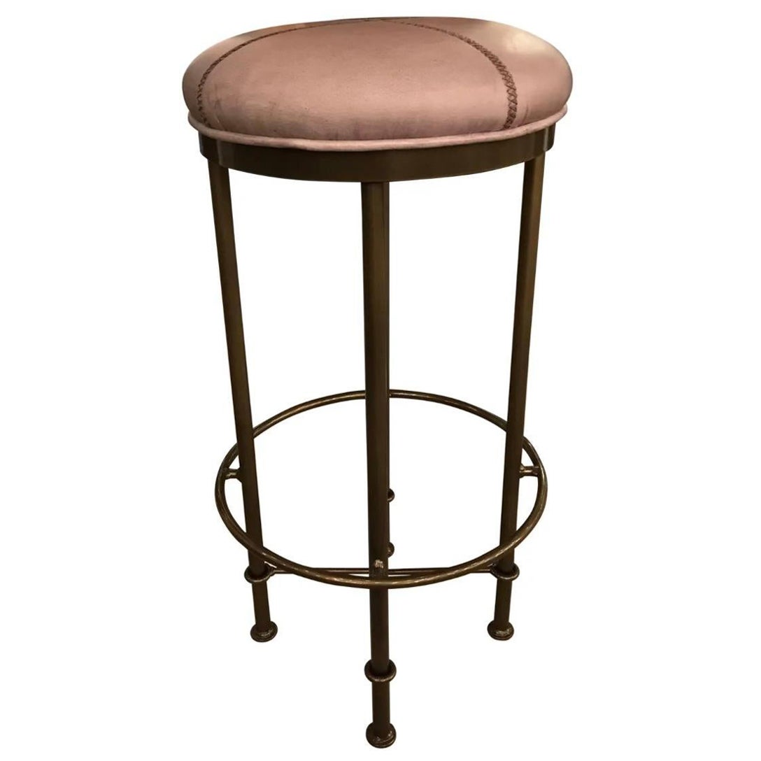 Rustic Grey Leather Counter Stool For Sale at 1stDibs