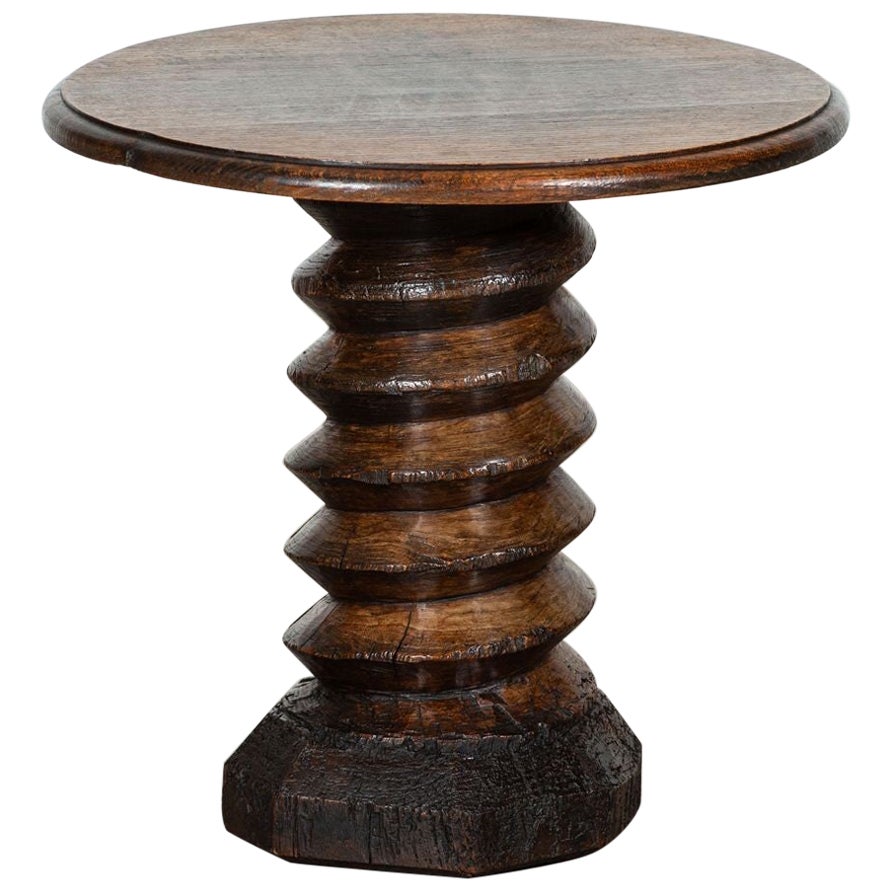 MidC French Elm Corkscrew Pedestal Table For Sale at 1stDibs