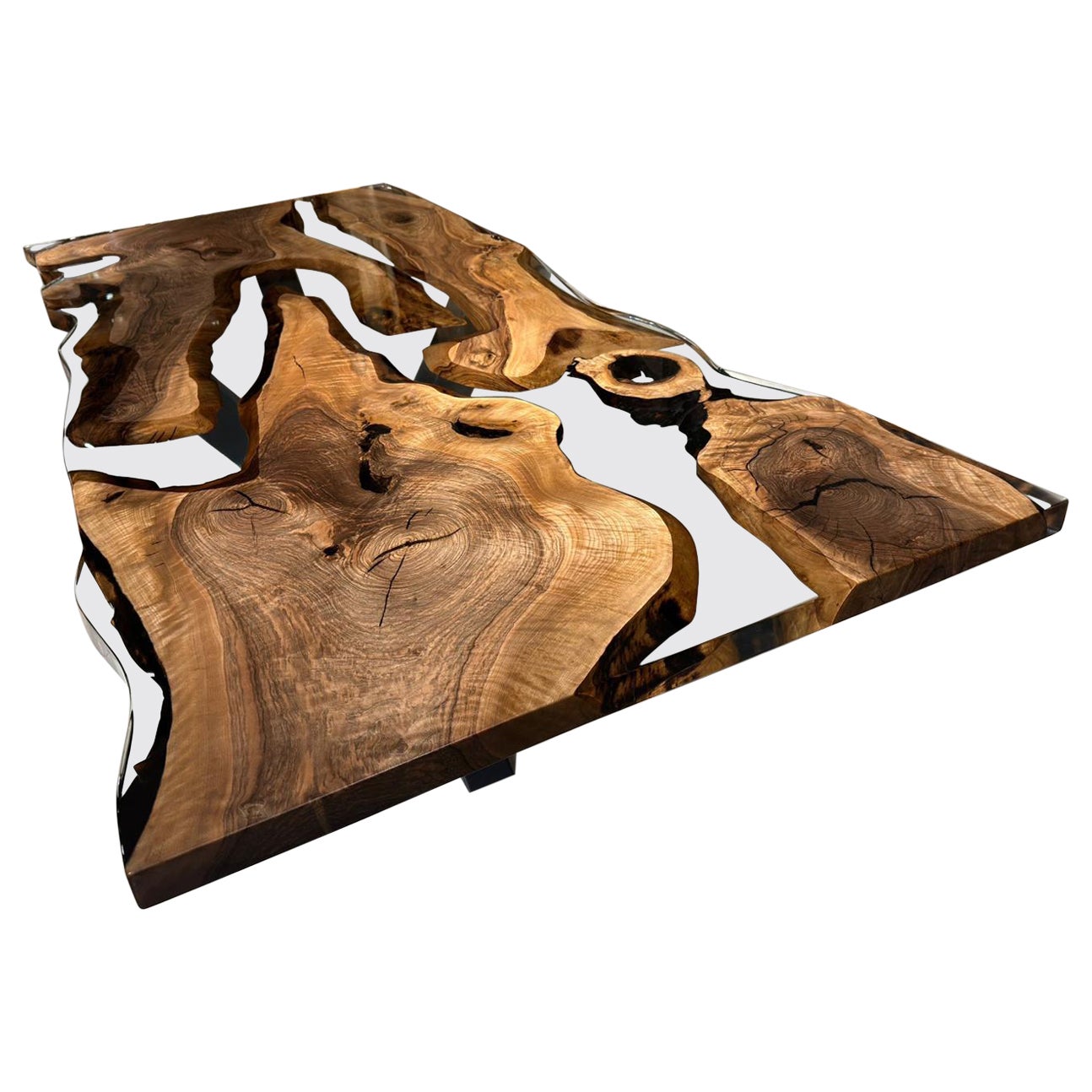 Live Edge Clear Epoxy Resin Walnut Wood Dining and Conference Table For