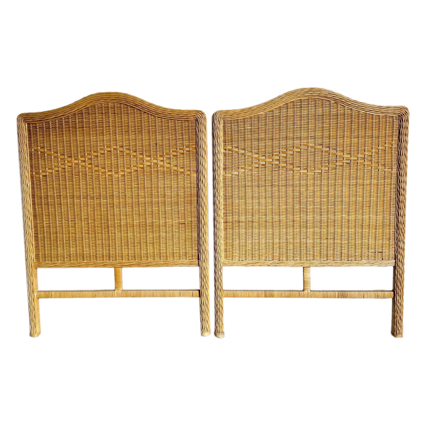 Vintage Rattan Wicker "Peacock" Style Twin Headboards at 1stDibs