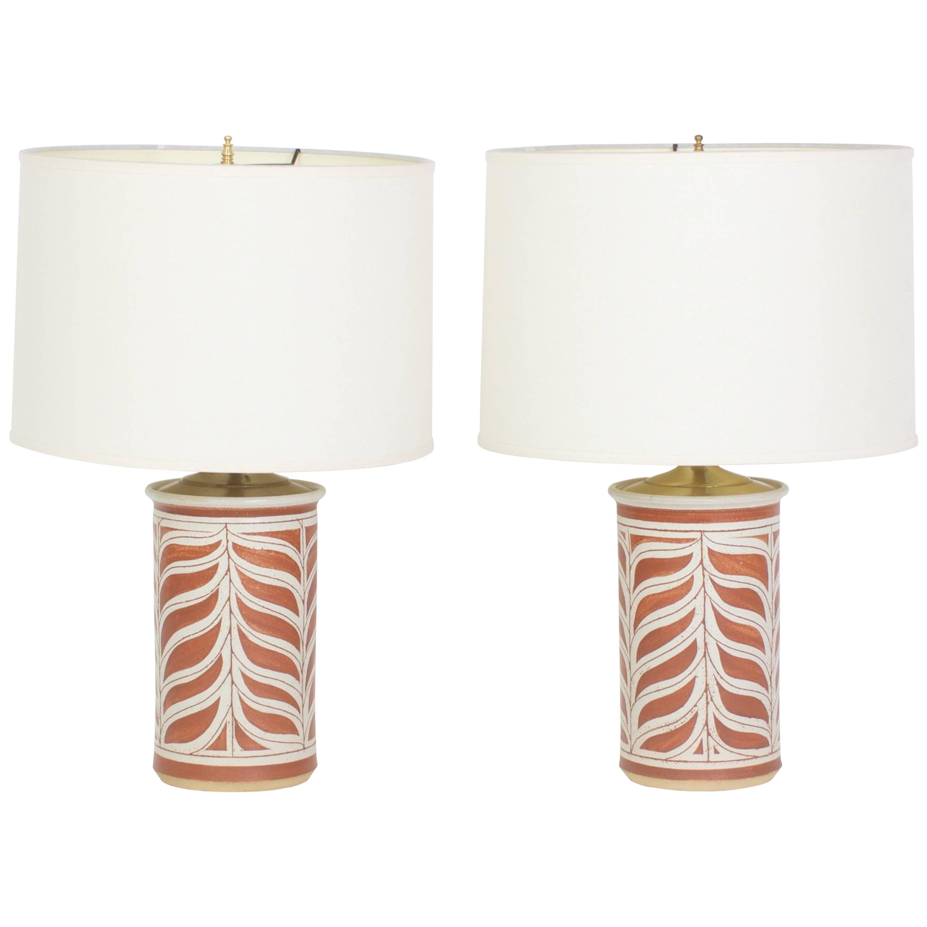 Pair of Glazed Terra Cotta Table Lamps at 1stDibs