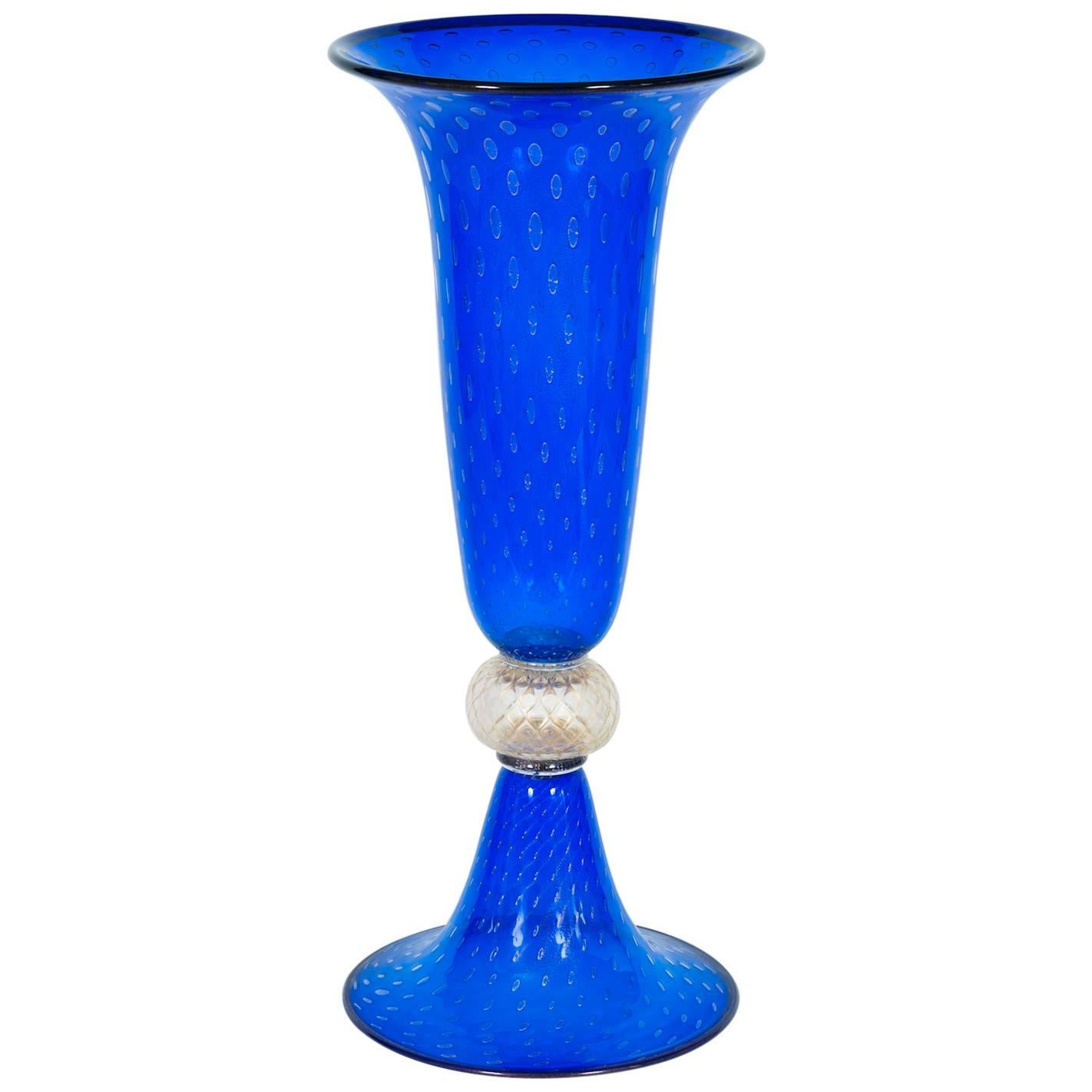 Italian Murano Glass Vase in Blue and Gold, circa 1950s at 1stDibs