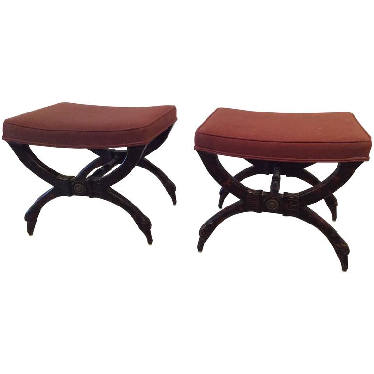 Wood Swan Pair of x Benches Stools Vintage Hollywood Regency Palm Beach at 1stdibs