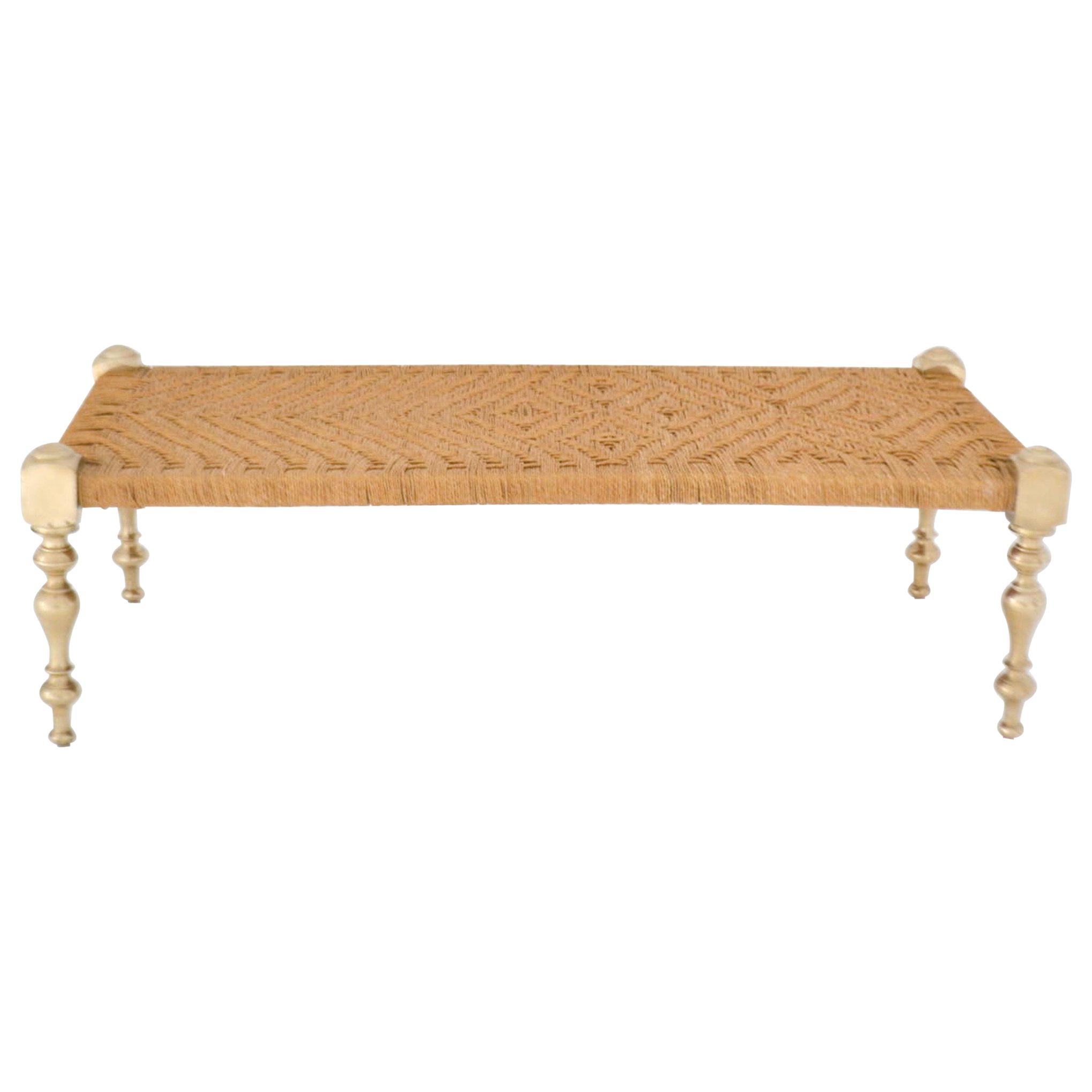 Midcentury Woven Jute Bench at 1stDibs