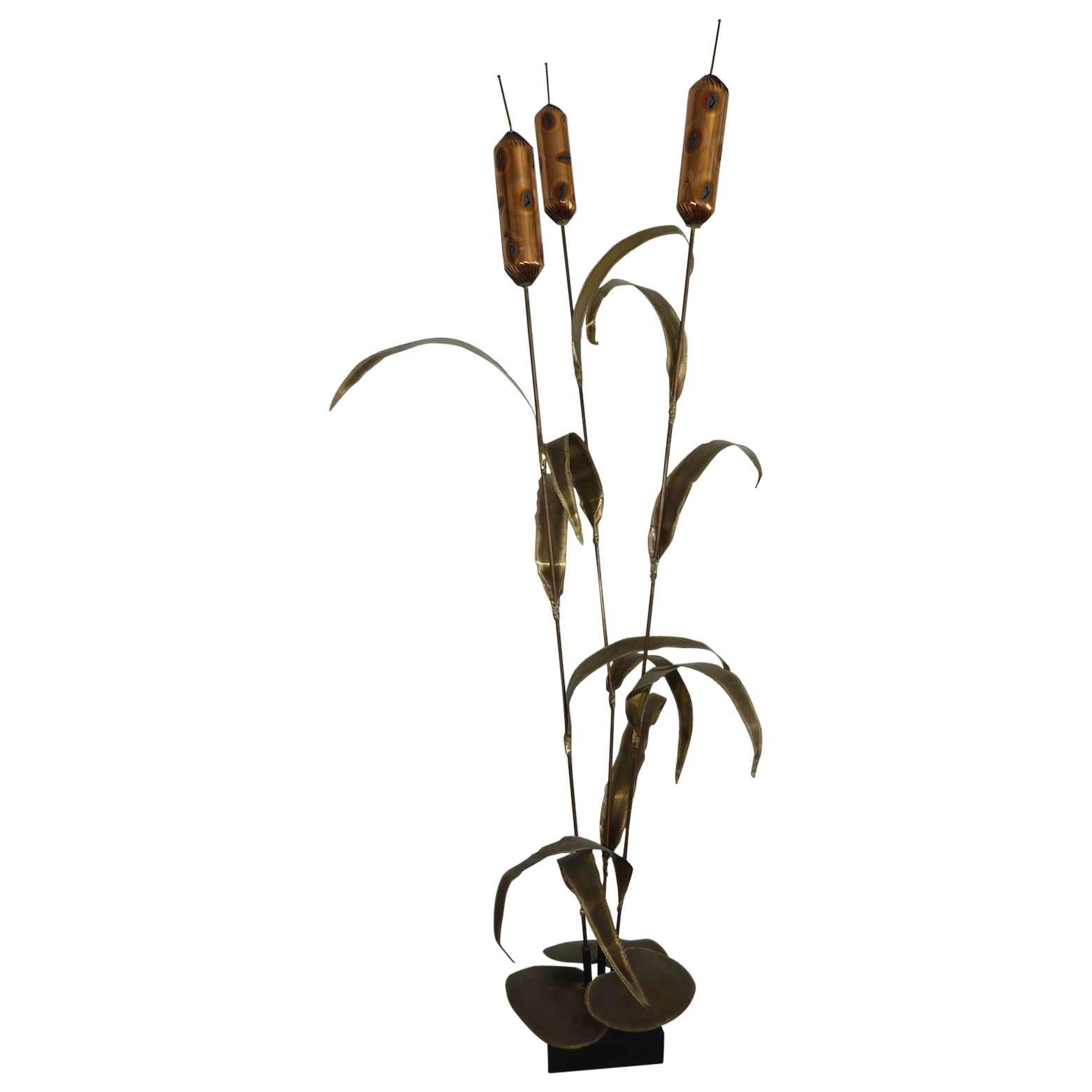 Vintage Brutalist Cattail Floor Sculpture For Sale at 1stDibs metal