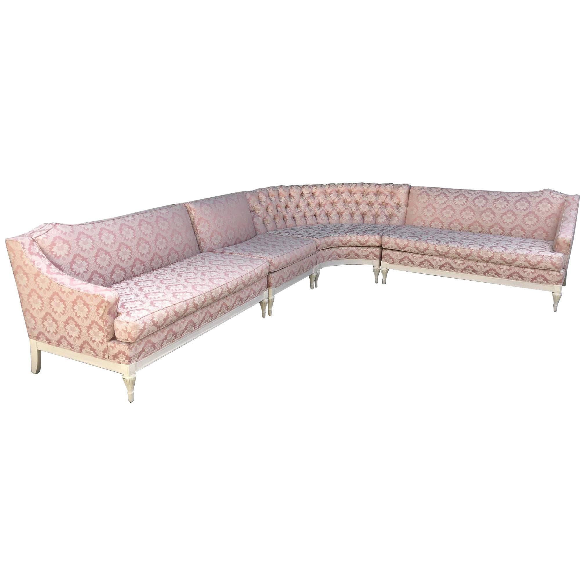 Four Piece Hollywood Regency Pink Damask Tufted Sectional Sofa For Sale at 1stDibs pink tufted