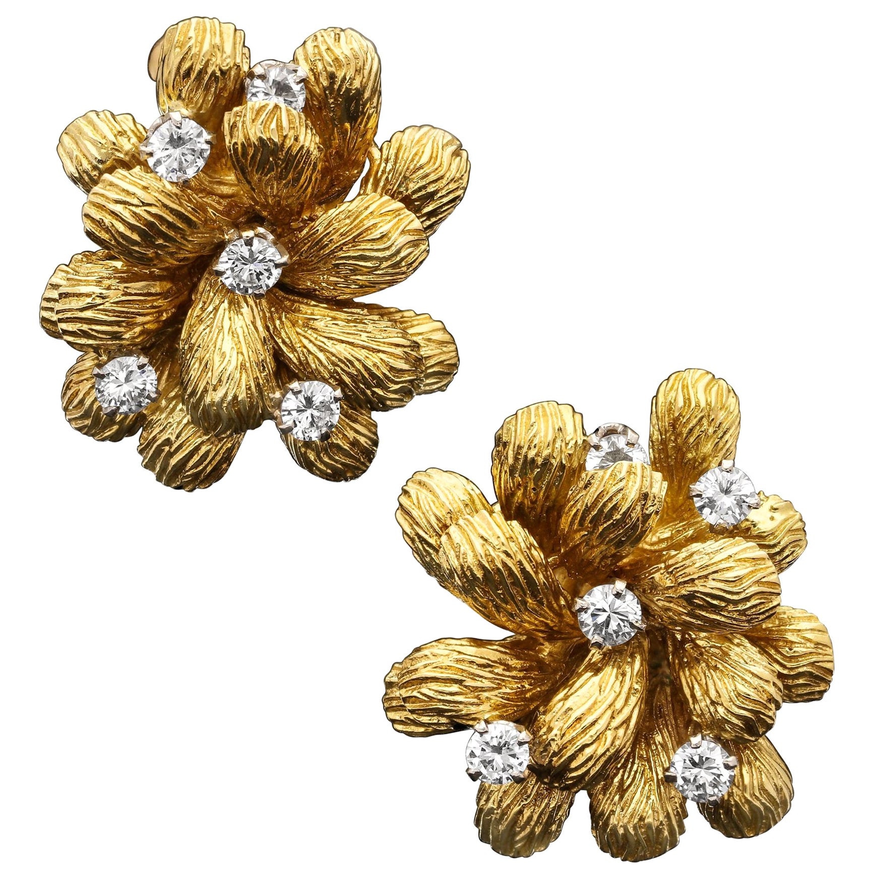 Vintage Van Cleef and Arpels Large Diamond and Gold Magnolia Flower