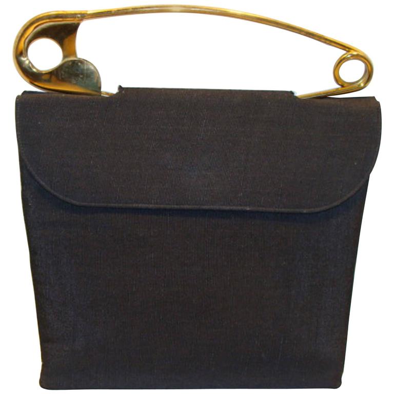 Rare and Iconic Safety Pin Bag in Black Linen Style Weave at 1stDibs
