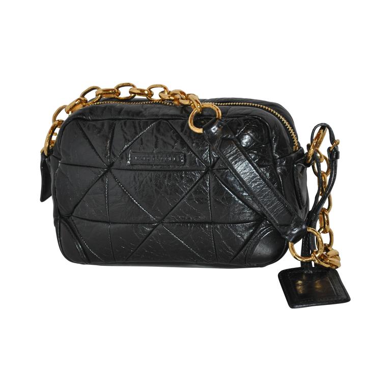 Marc Jacobs Black Calfskin Quilted with Gold Hardware Shoulder Bag For