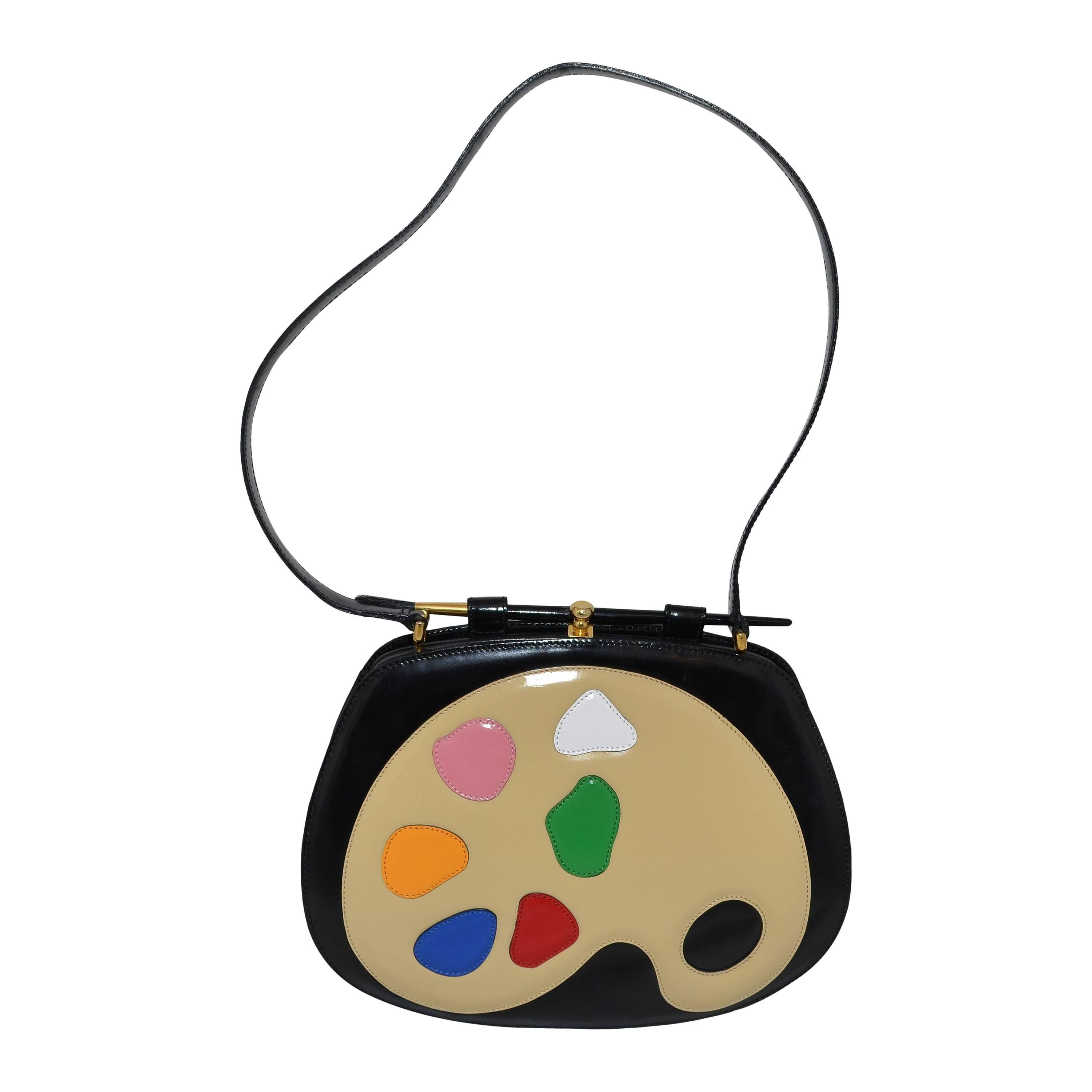 Moschino Vintage Rare 1990s Artist's Palette Leather Shoulder Bag at