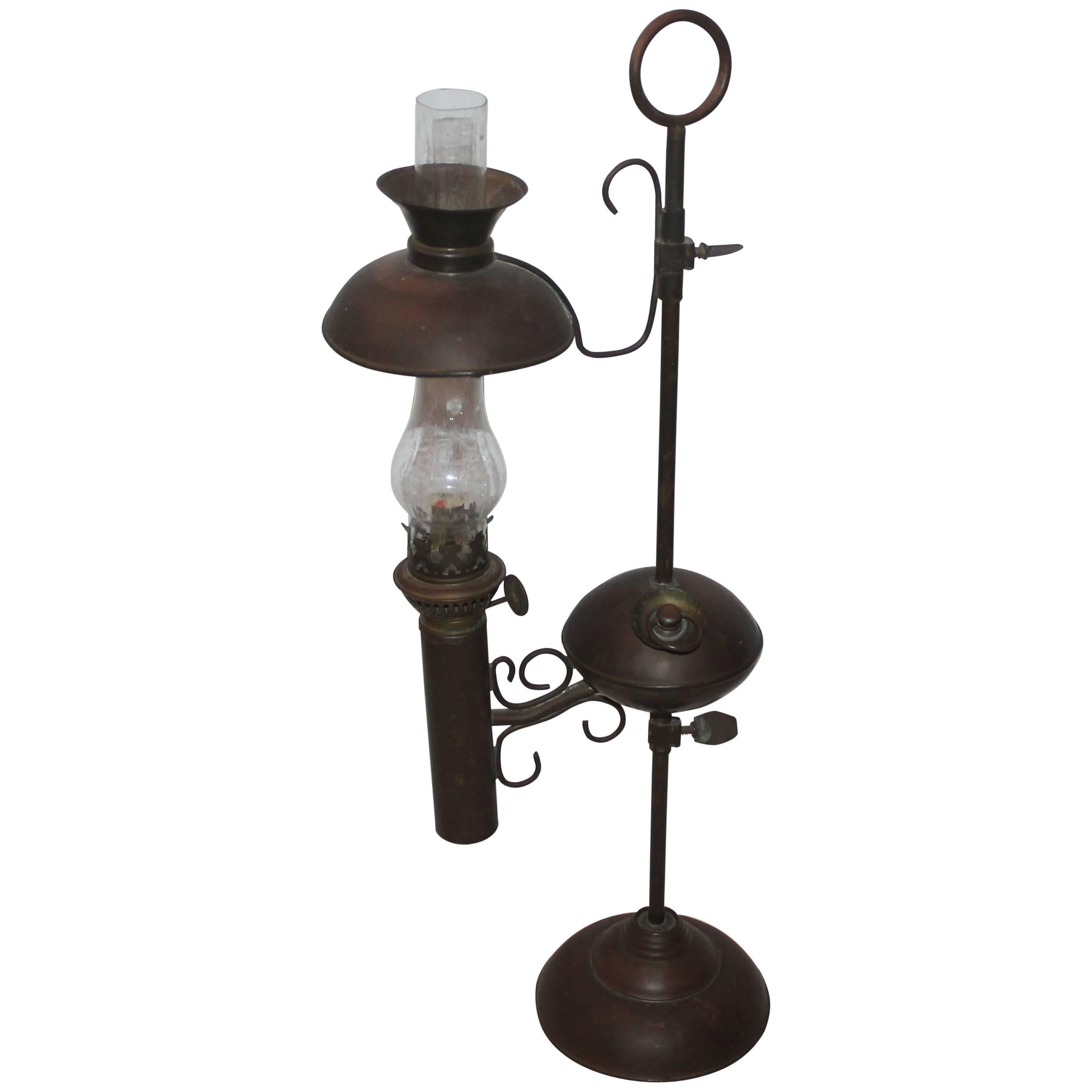 Rare and Early American 19th Century Brass Oil Lamp For Sale at 1stDibs